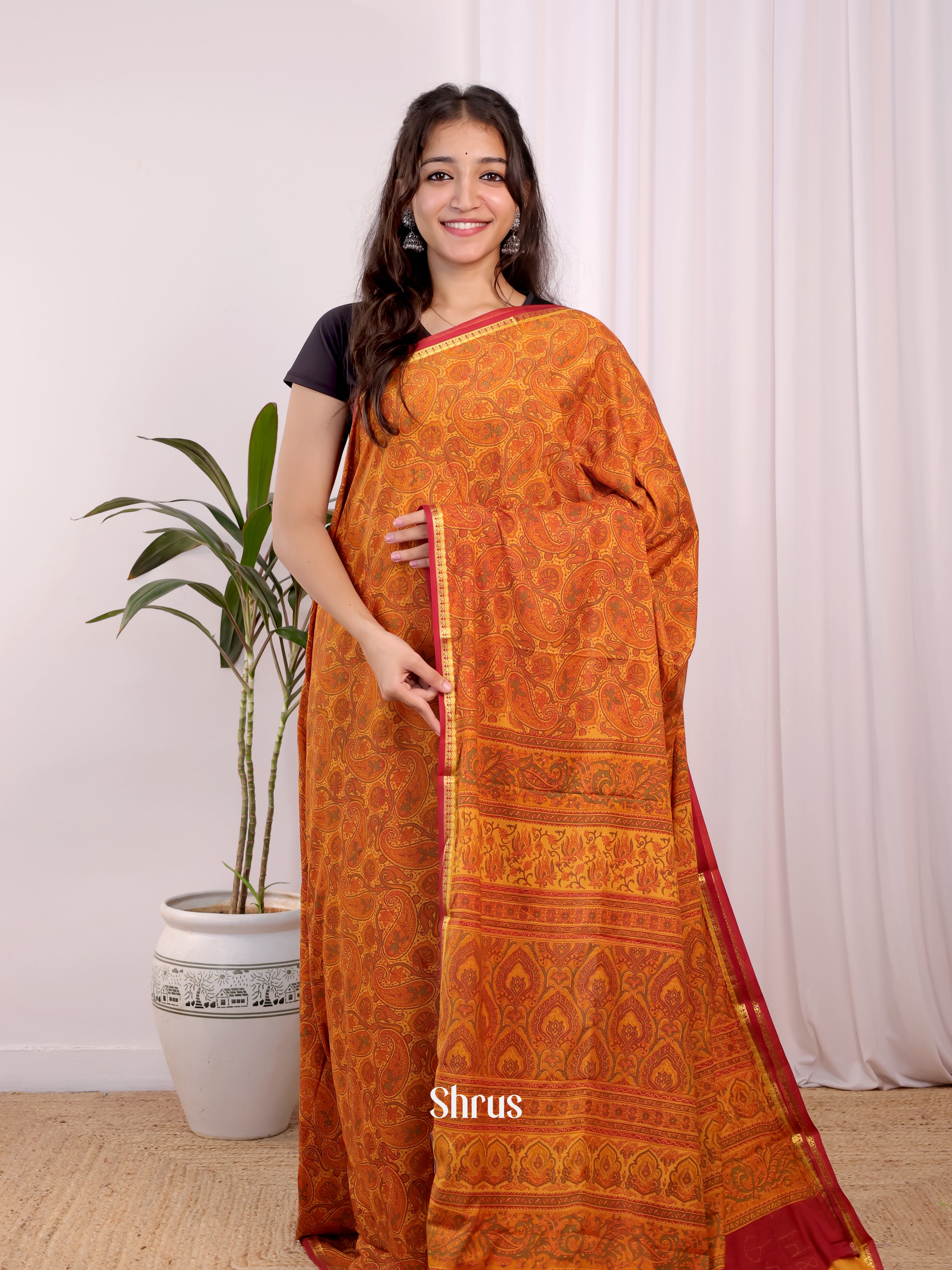 Mustard - Semi Mysoresilk Saree - Shop on Shrus.com