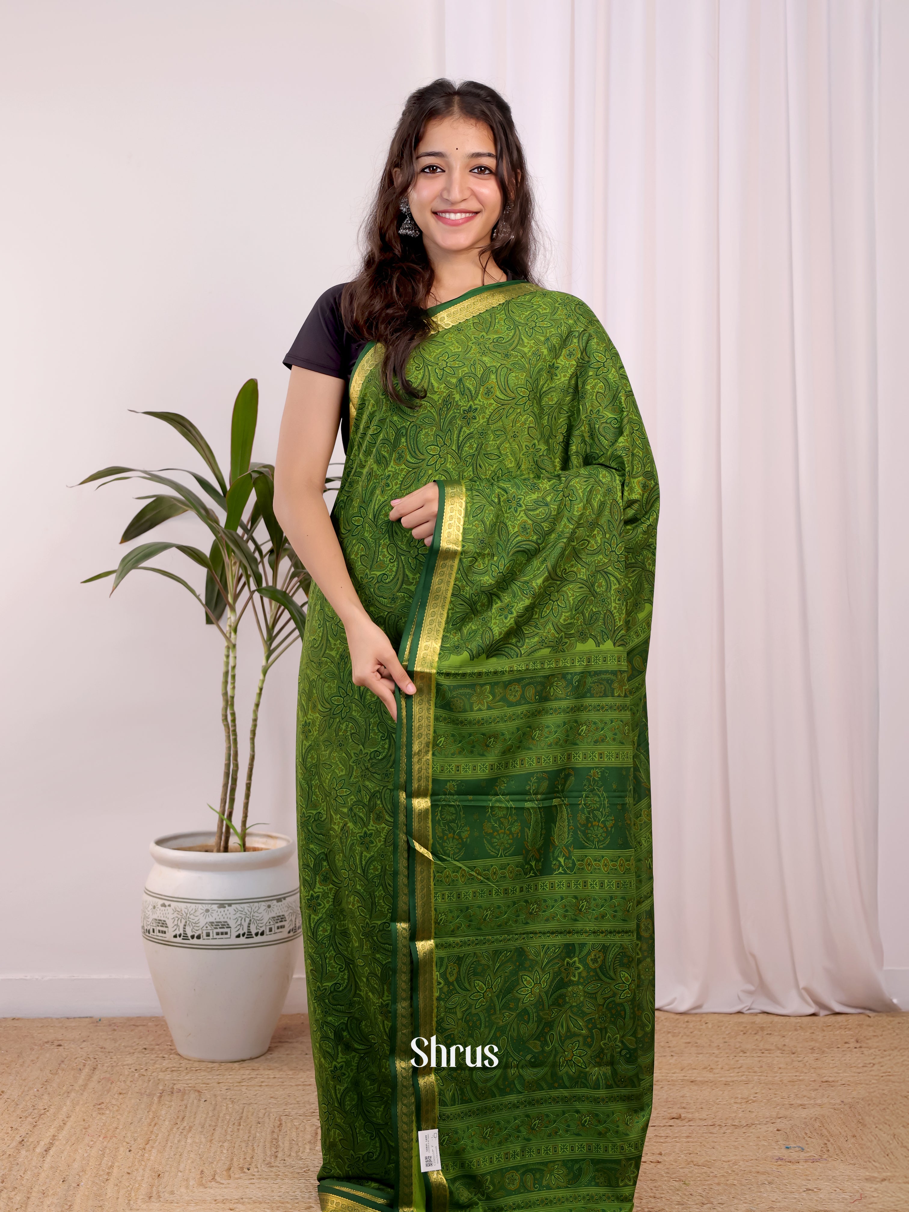 Green - Semi Mysoresilk Saree - Shop on Shrus.com