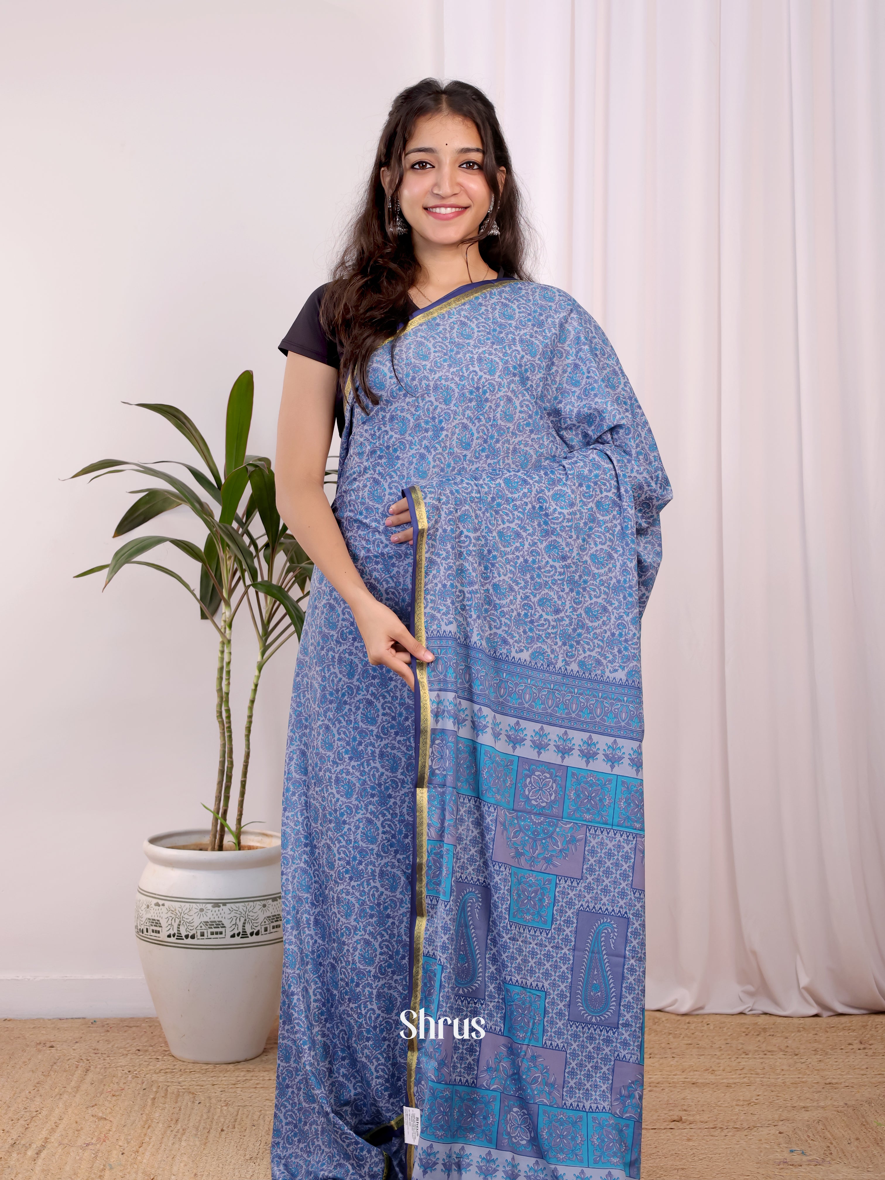 Blue - Semi Mysoresilk Saree - Shop on Shrus.com