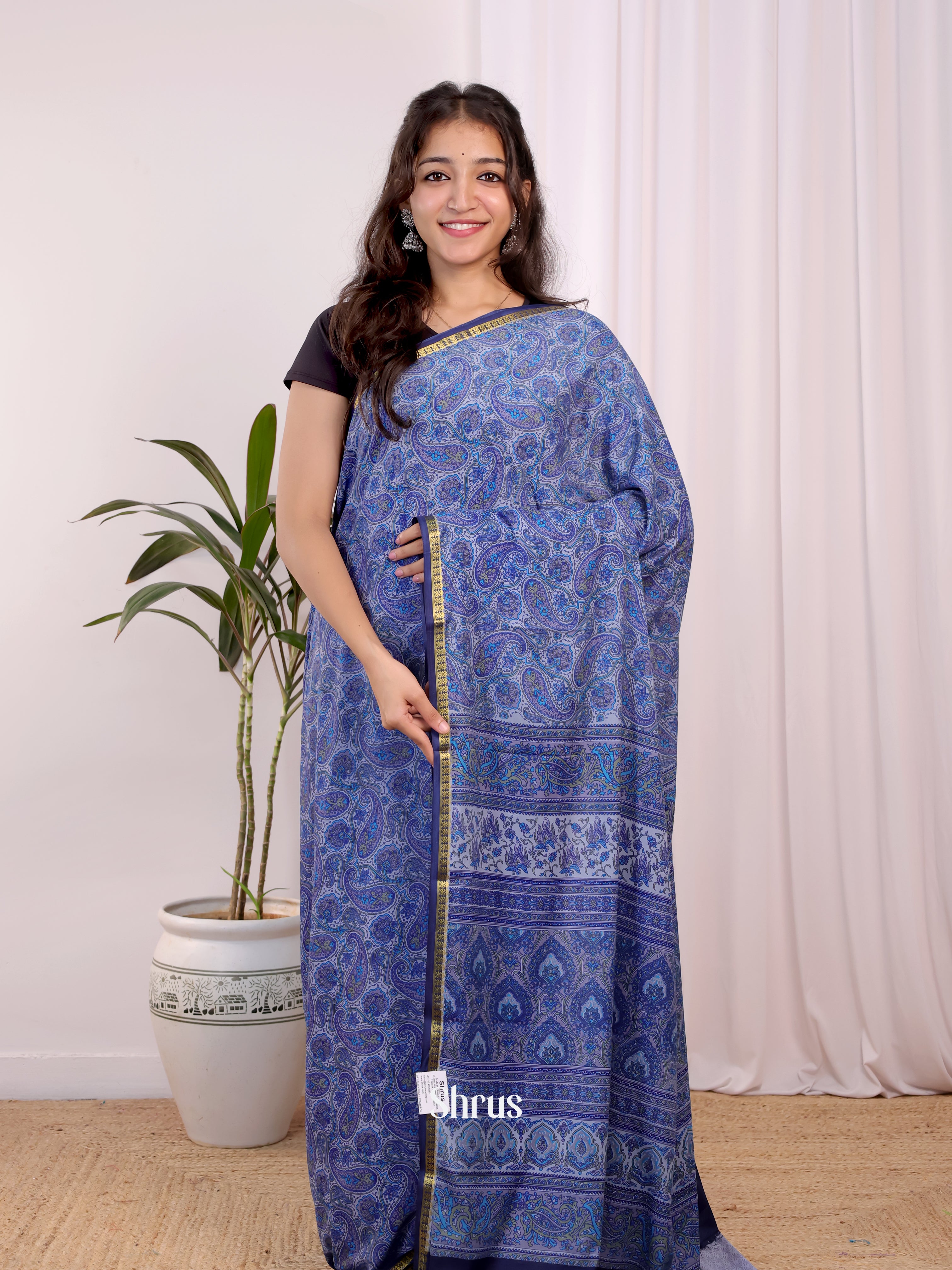 Blue - Semi Mysoresilk Saree - Shop on Shrus.com