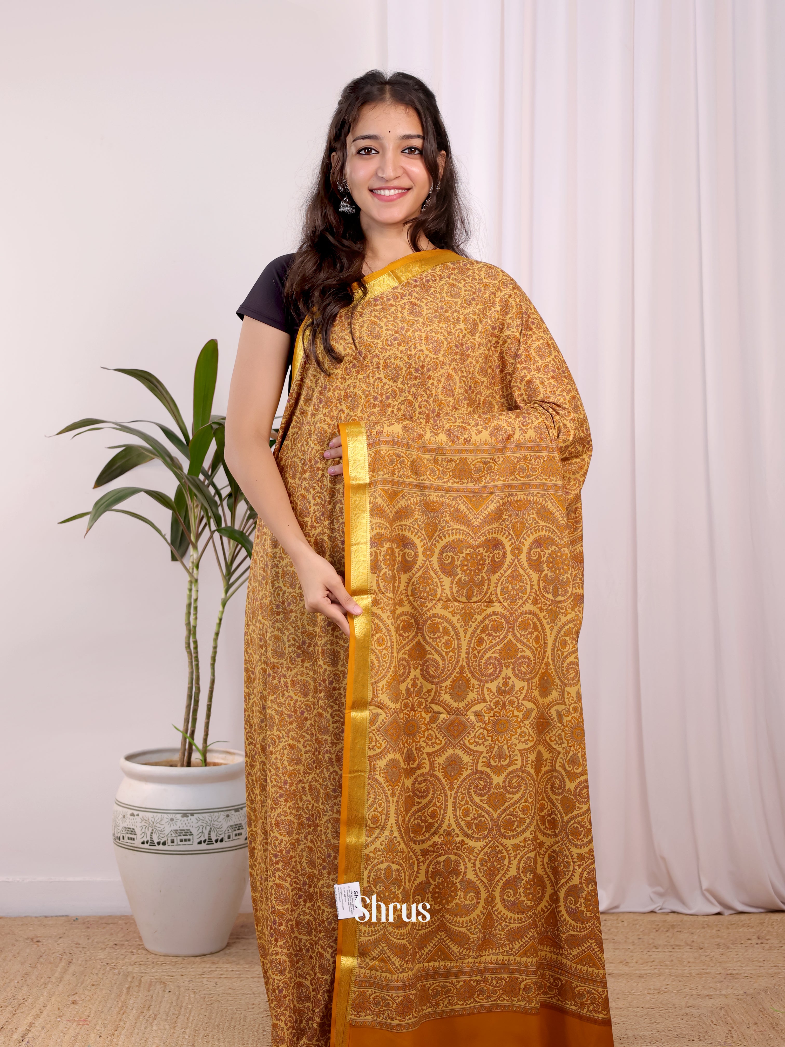 Beige - Semi Mysoresilk Saree - Shop on Shrus.com