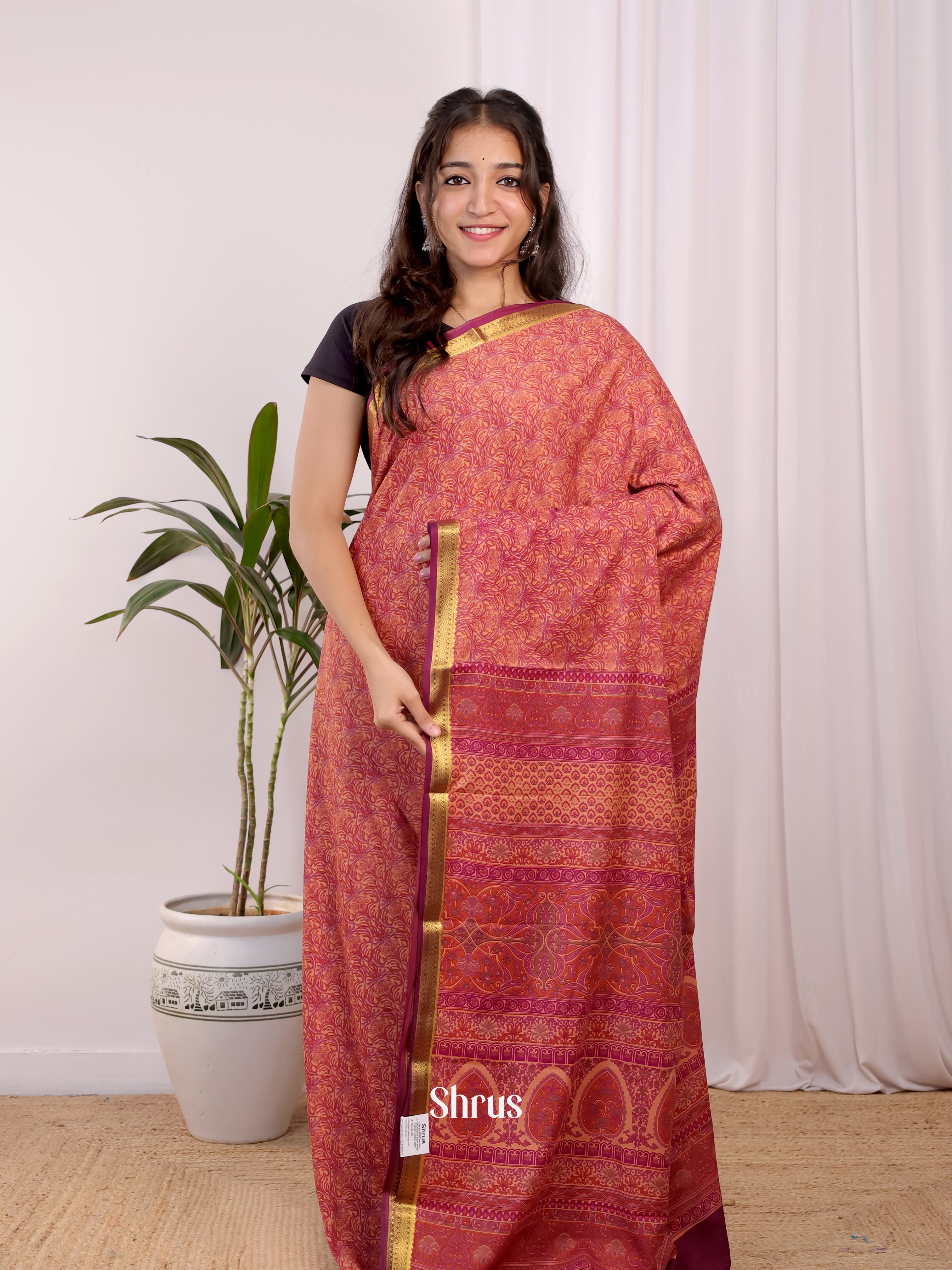 Peach- Semi Mysoresilk Saree - Shop on Shrus.com