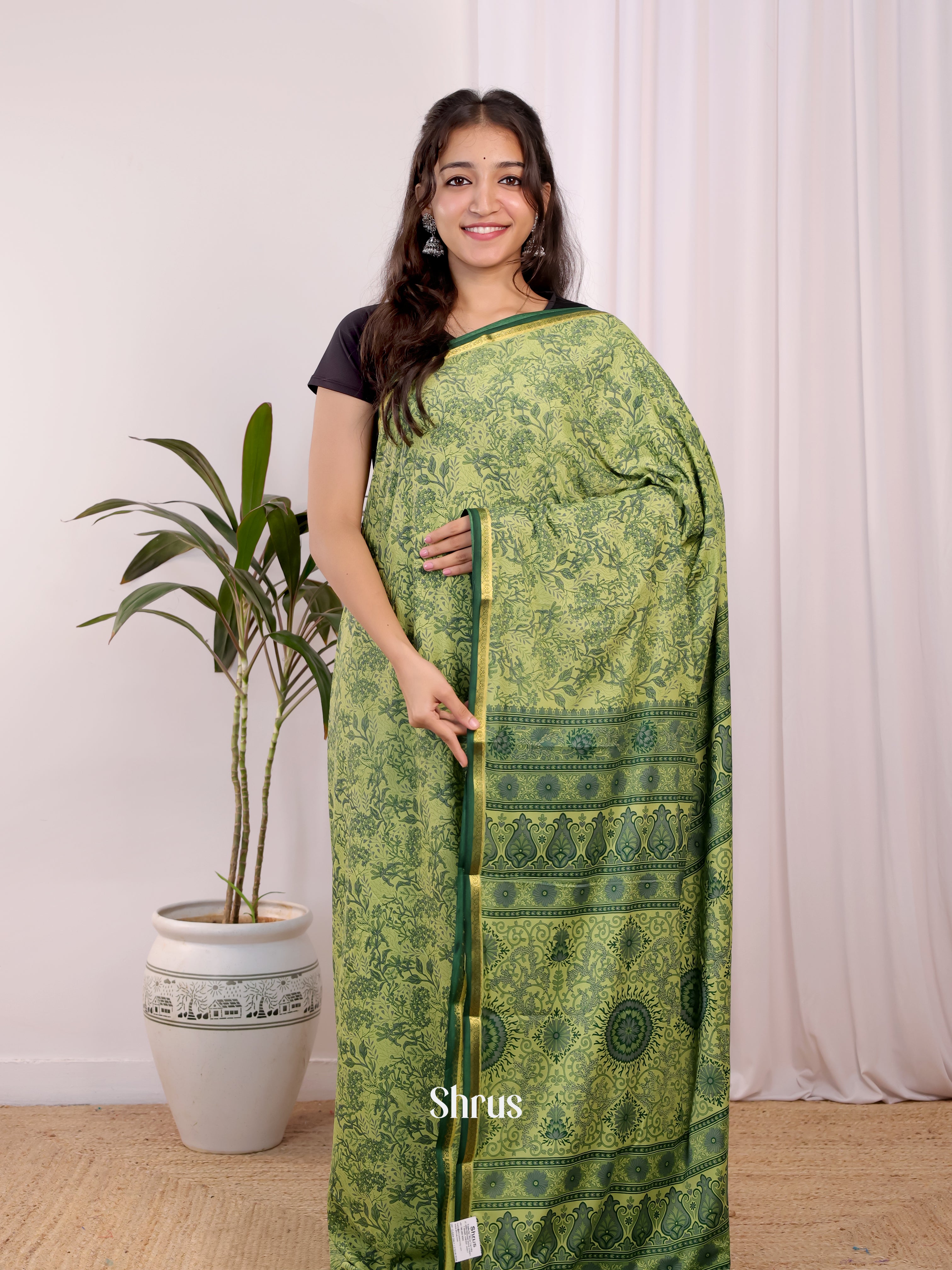 Green - Semi Mysoresilk Saree - Shop on Shrus.com