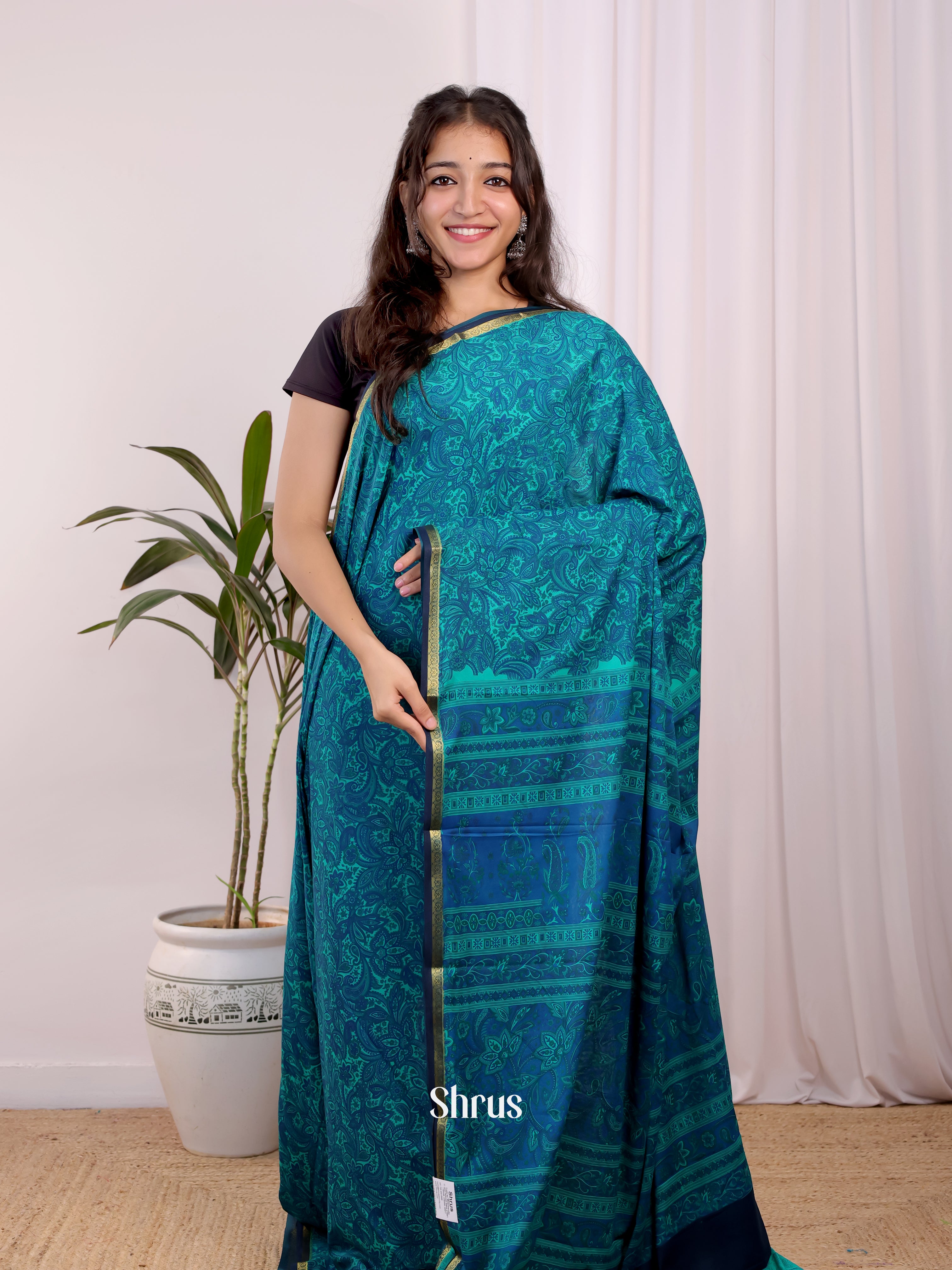 Blue - Semi Mysoresilk Saree - Shop on Shrus.com