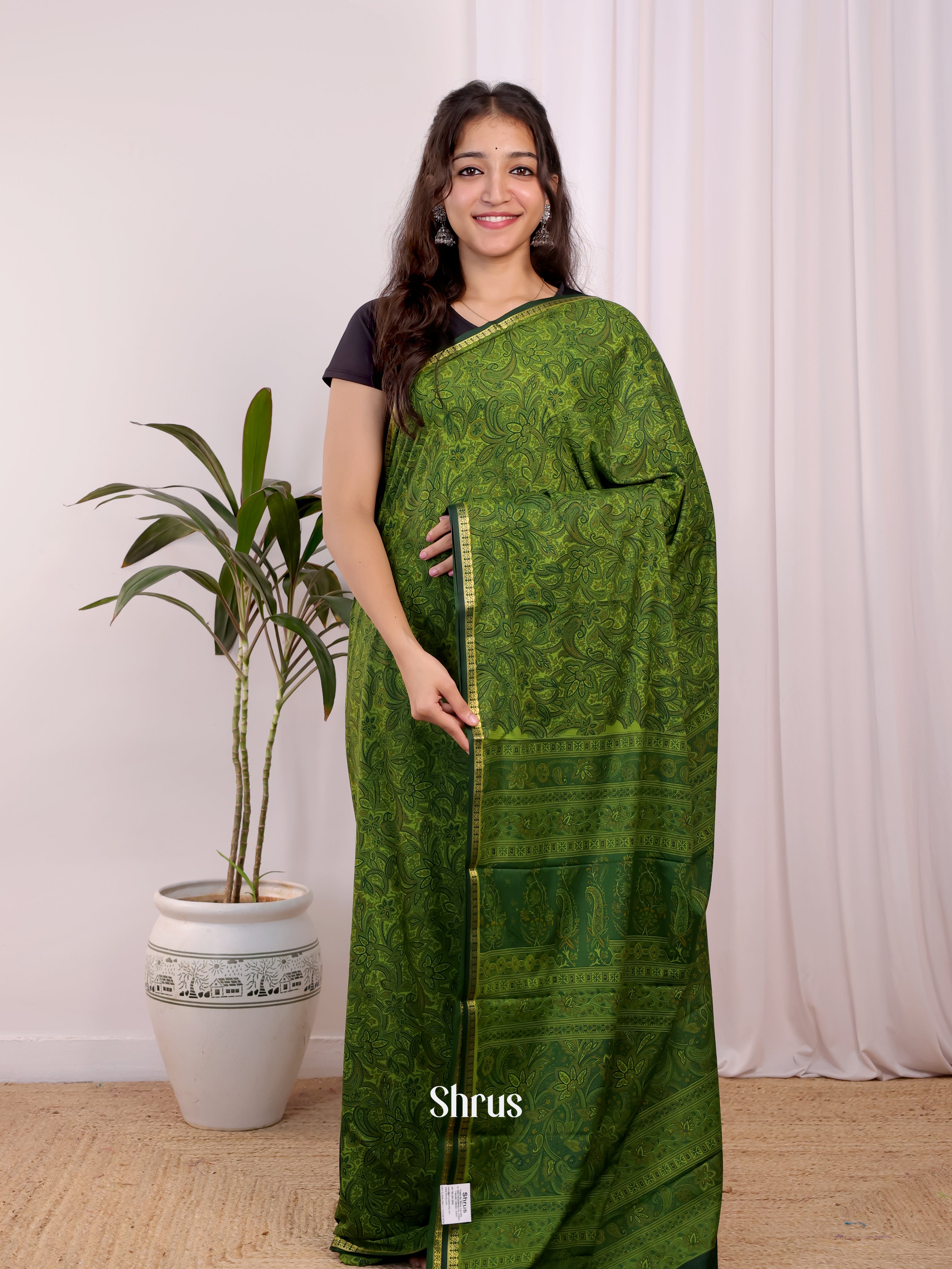 Green - Semi Mysoresilk Saree - Shop on Shrus.com