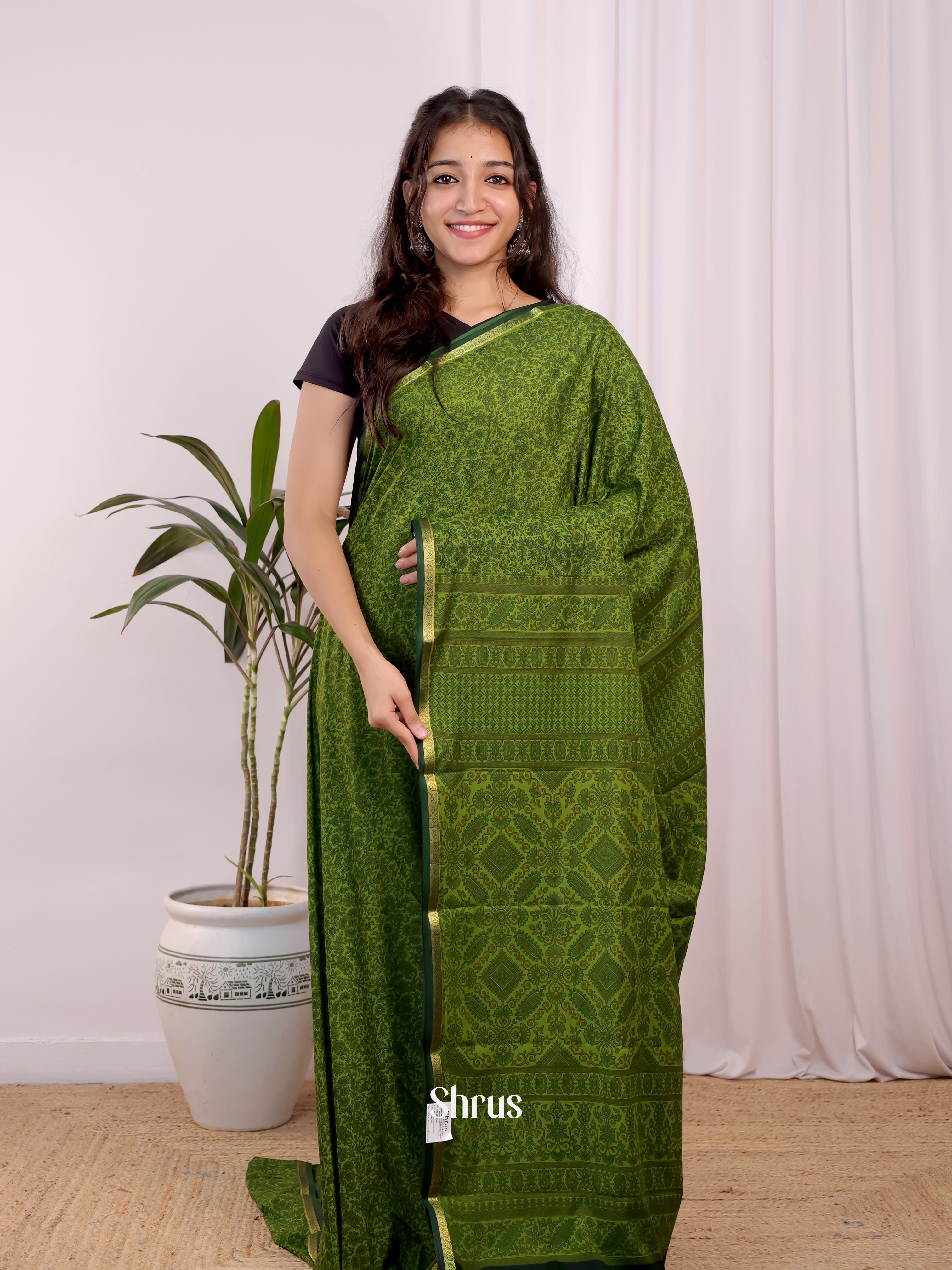 Green - Semi Mysoresilk Saree - Shop on Shrus.com