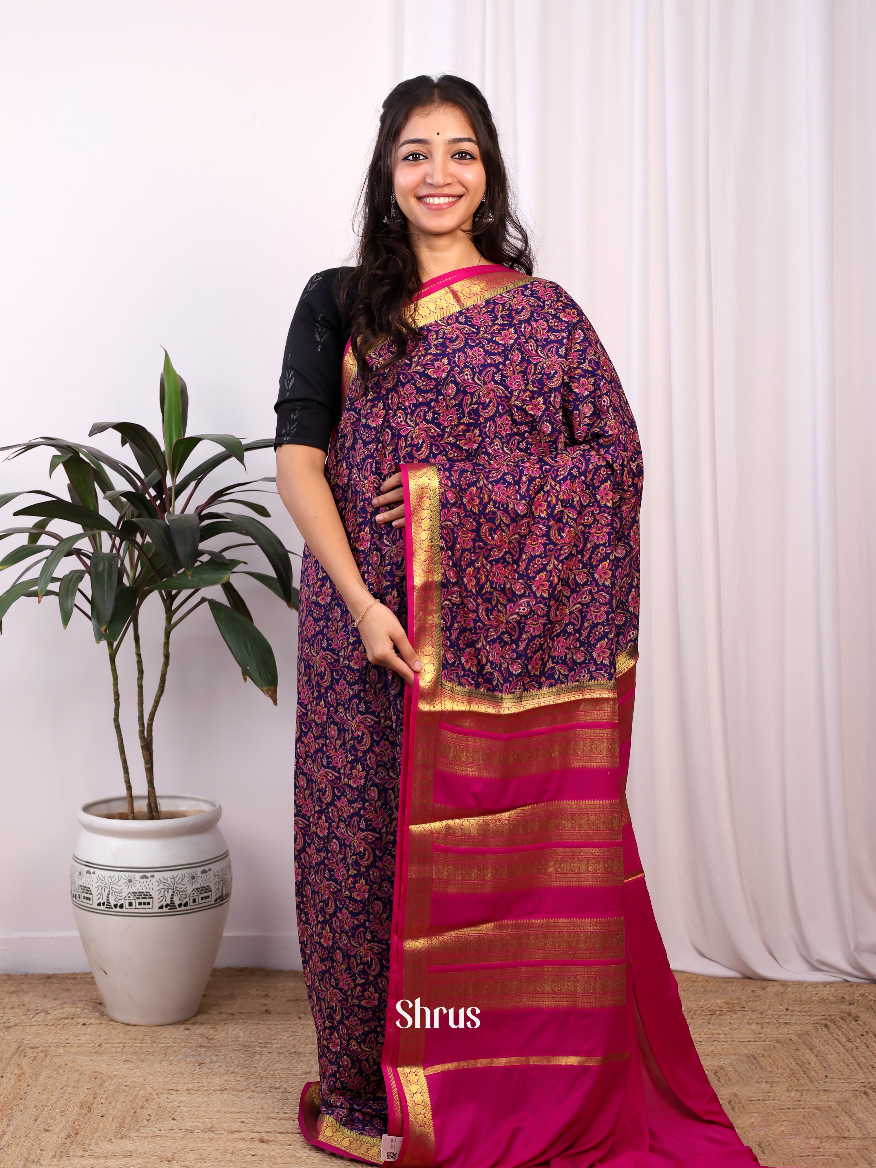 Purple & Pink - Semi Mysoresilk Saree - Shop on Shrus.com