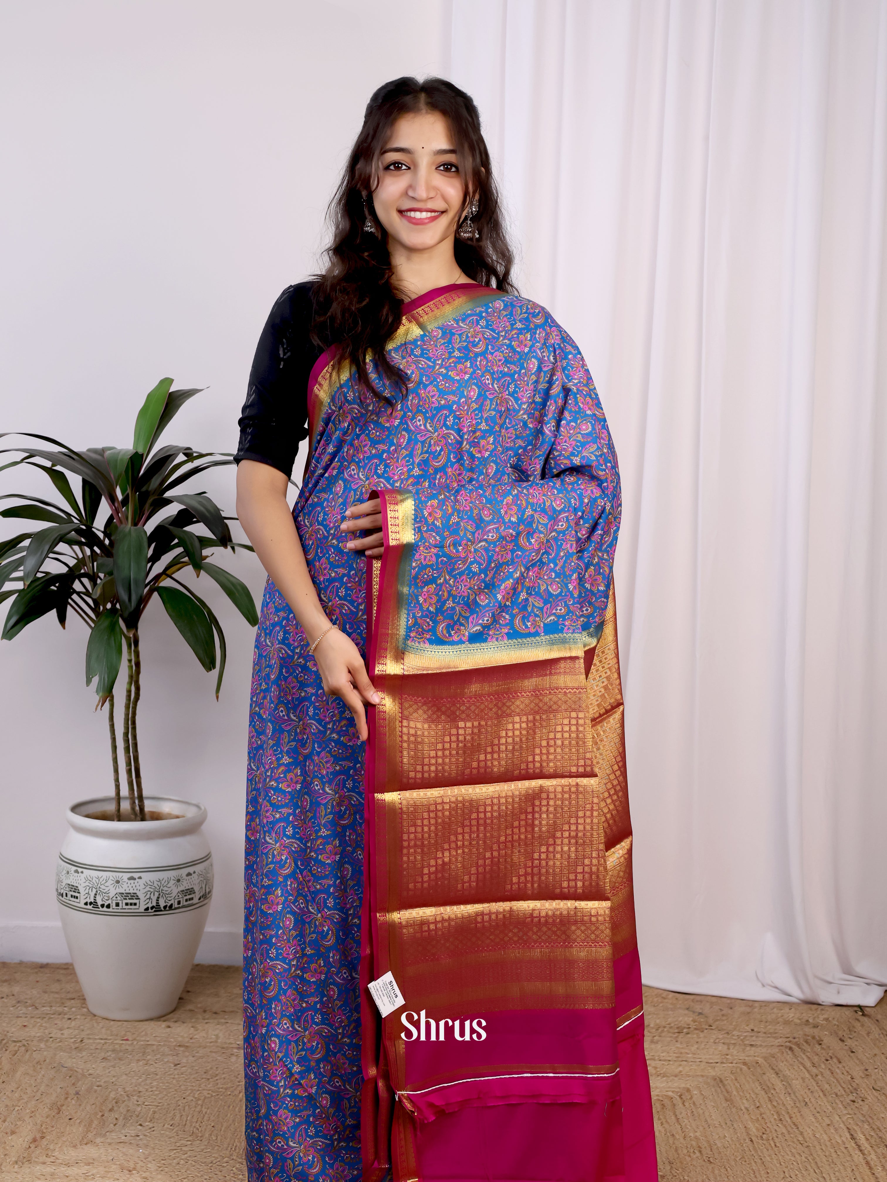 Purple & Pink - Semi Mysoresilk Saree - Shop on Shrus.com