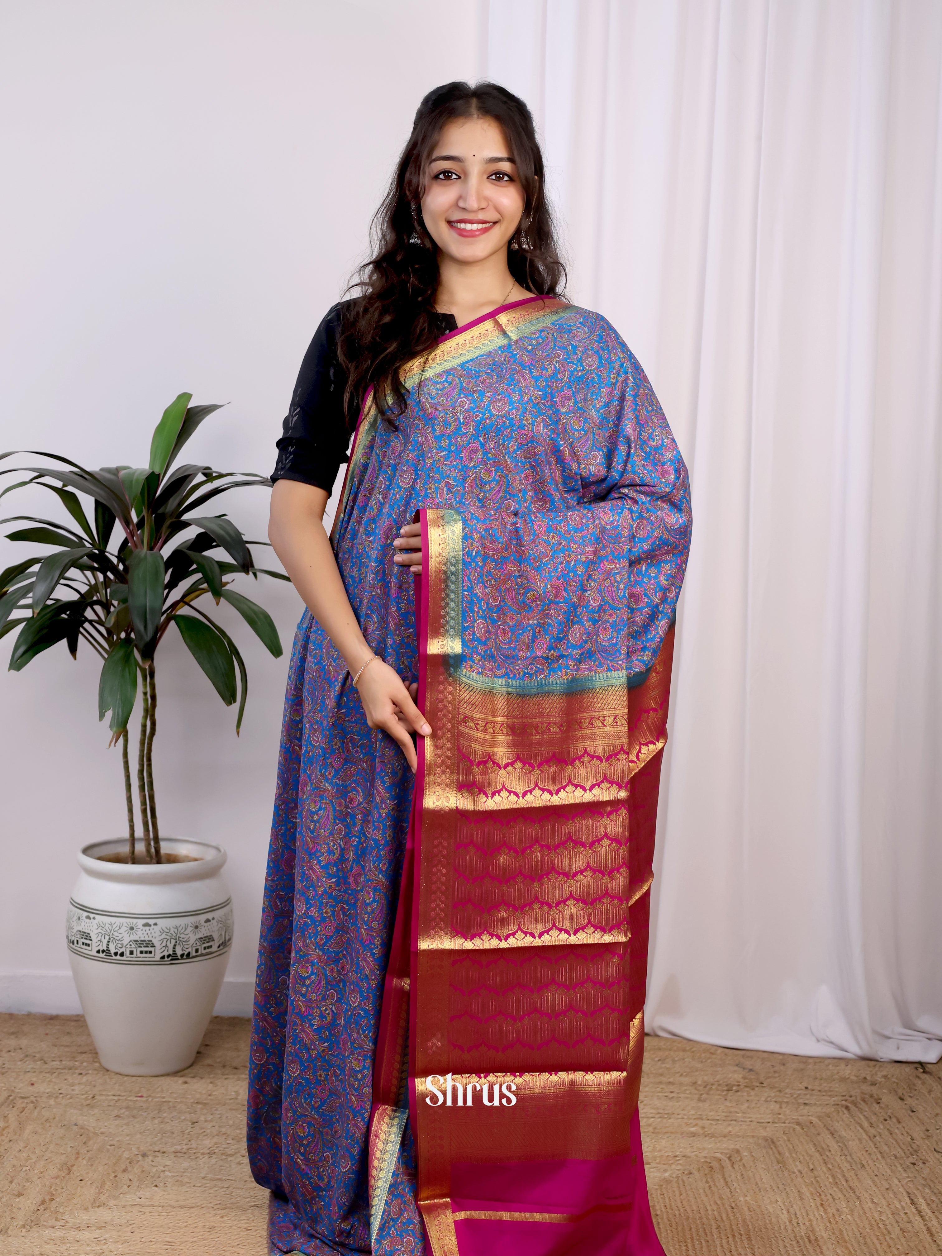 Purple & Pink - Semi Mysoresilk Saree - Shop on Shrus.com