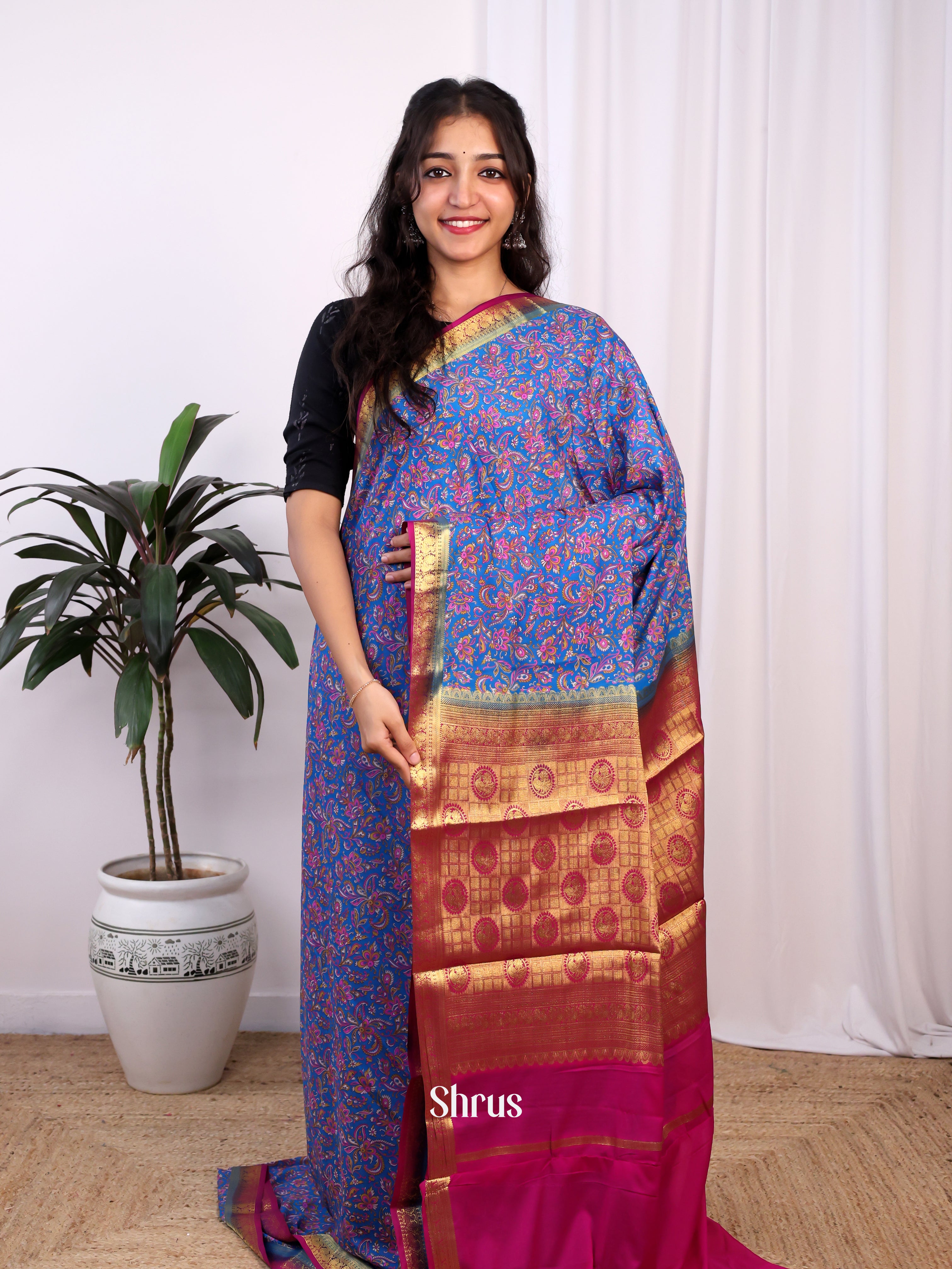 Purple & Pink - Semi Mysoresilk Saree - Shop on Shrus.com