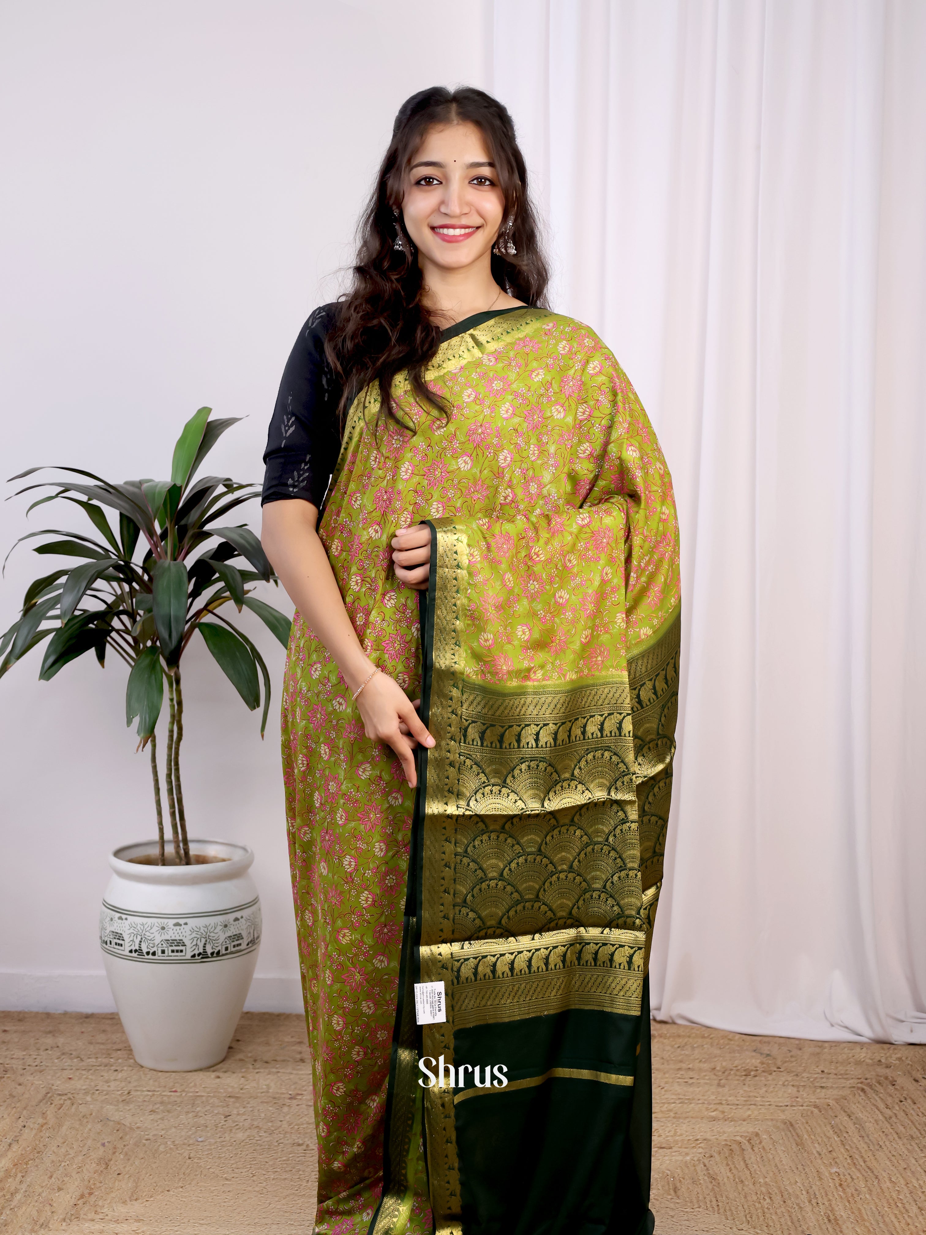 Green & Bottle Green - Semi Mysoresilk Saree - Shop on Shrus.com