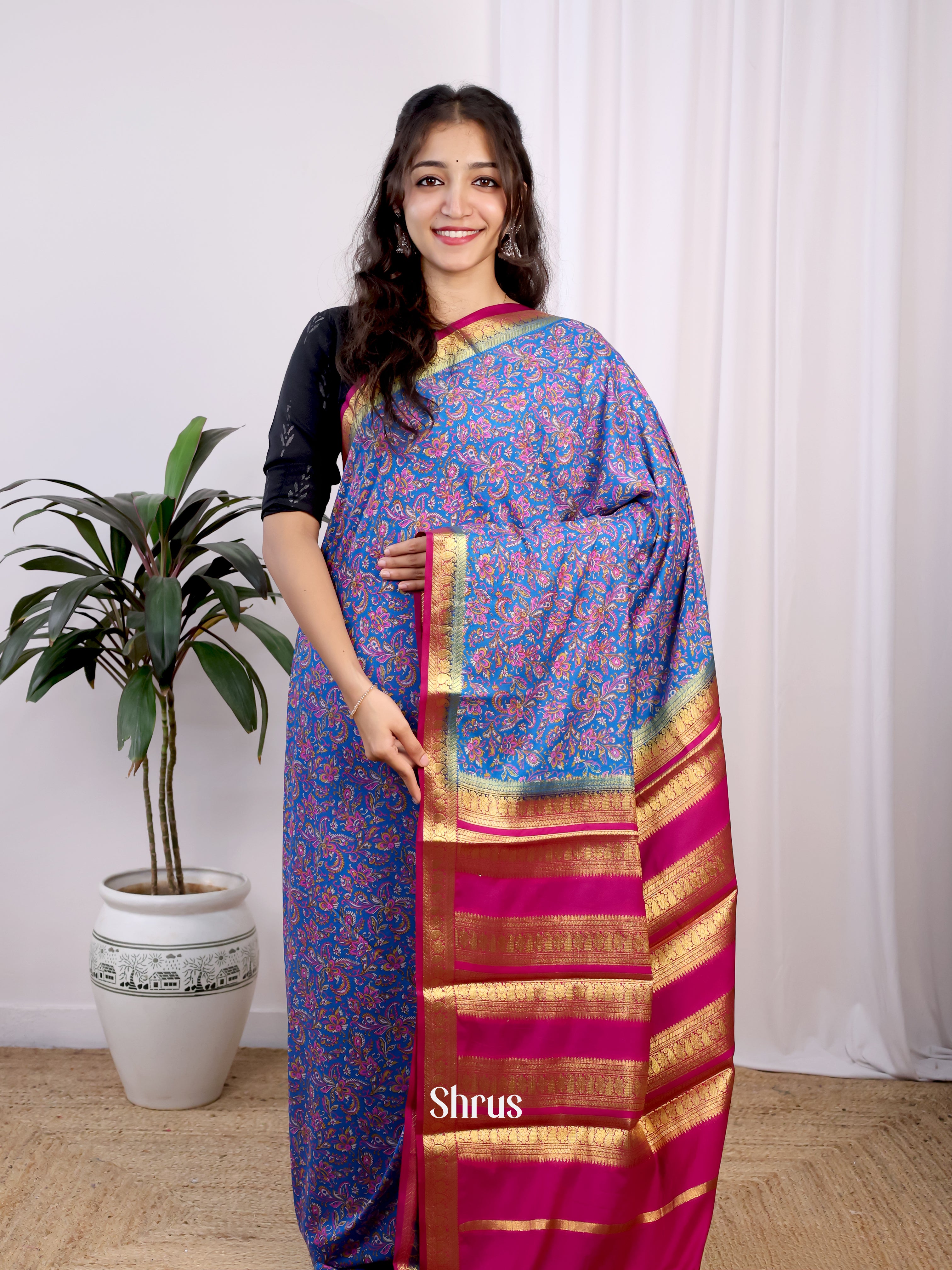 Purple & Pink - Semi Mysoresilk Saree - Shop on Shrus.com