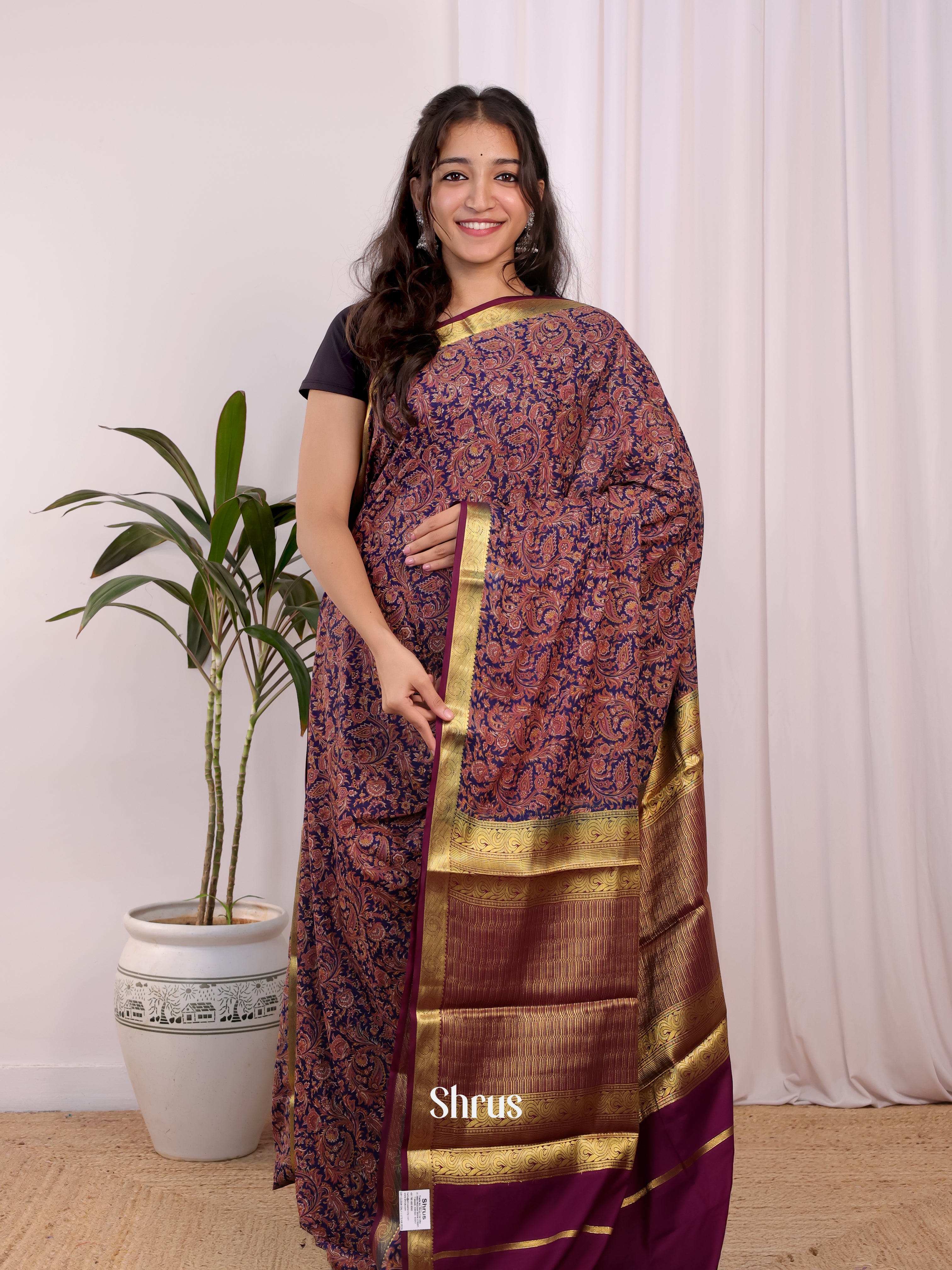 Violet & Majenta - Semi Mysoresilk Saree - Shop on Shrus.com