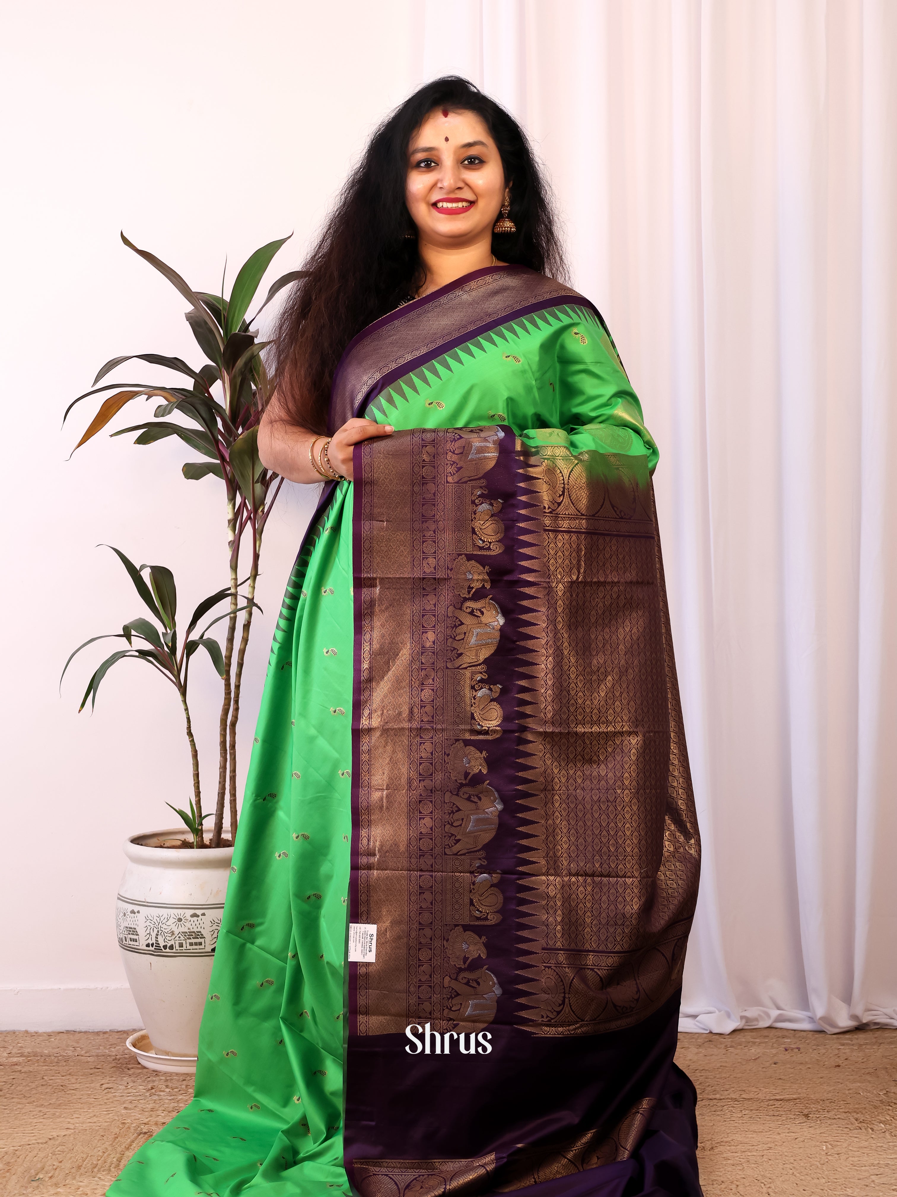 Green & Purple - Gadwal halfpure Saree - Shop on Shrus.com