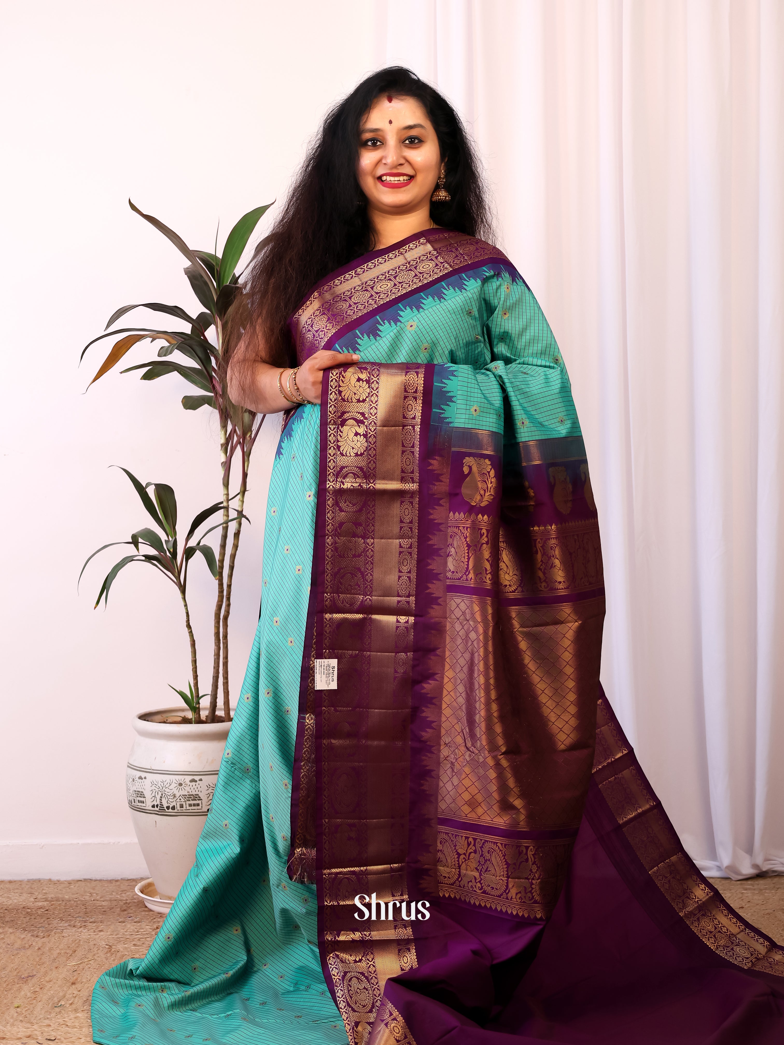 Green & Purple - Gadwal halfpure Saree - Shop on Shrus.com