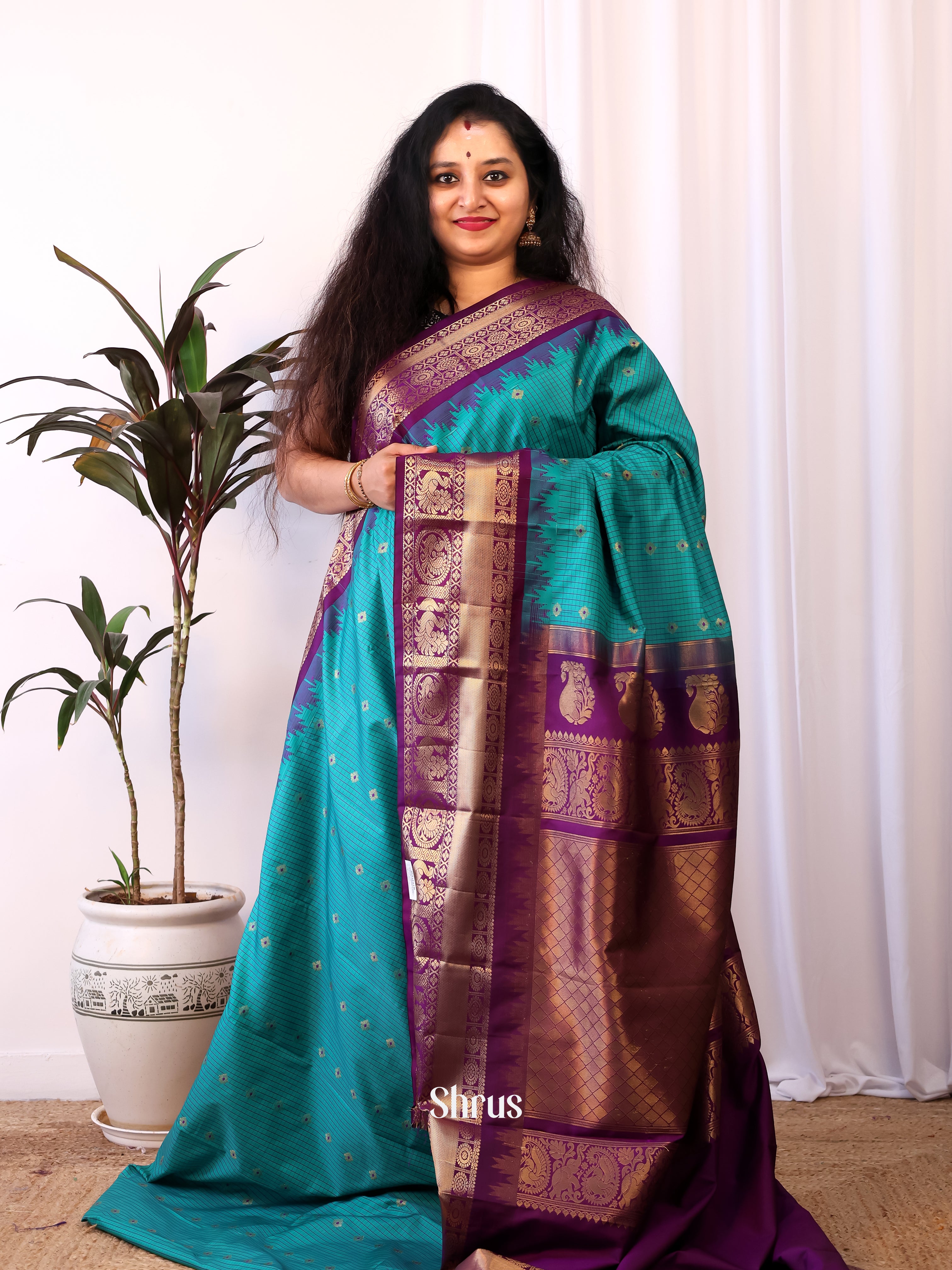 Blue & Purple - Gadwal halfpure Saree - Shop on Shrus.com