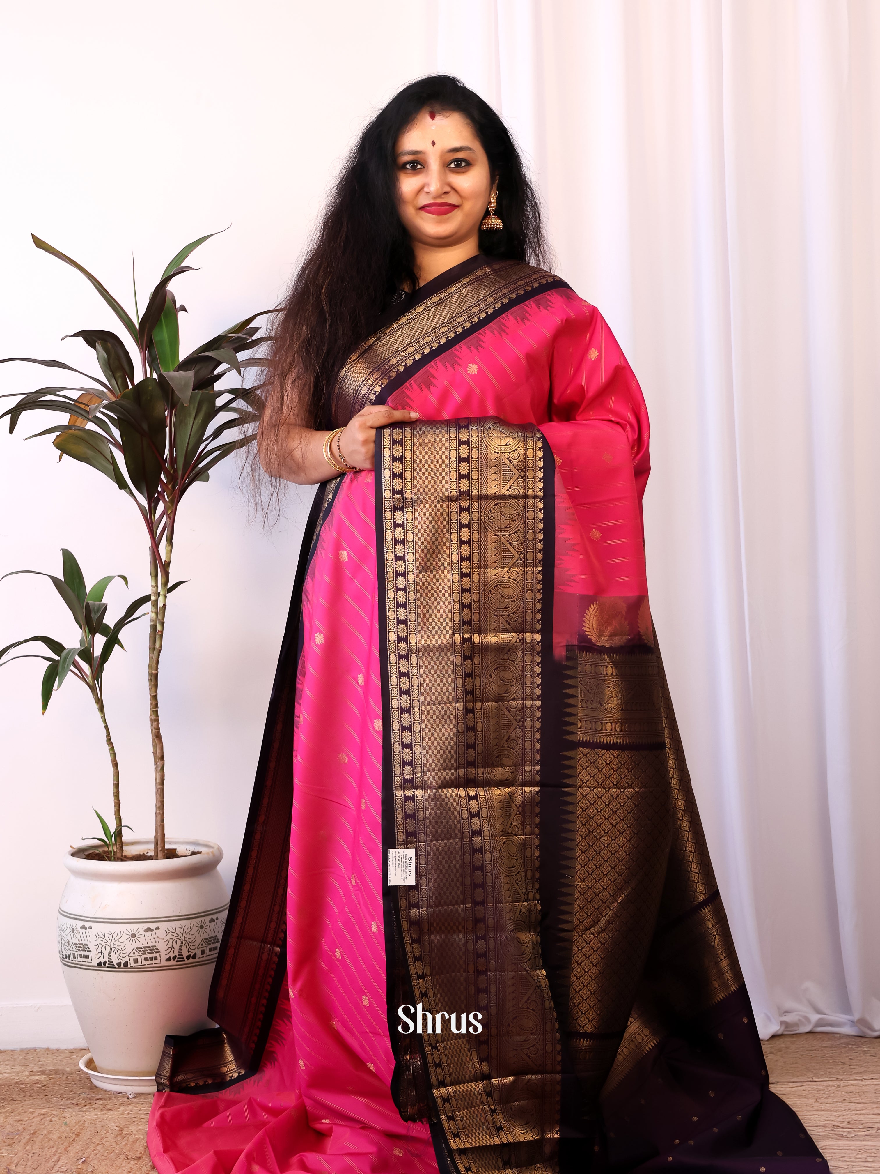 Pink & Purple - Gadwal halfpure Saree - Shop on Shrus.com