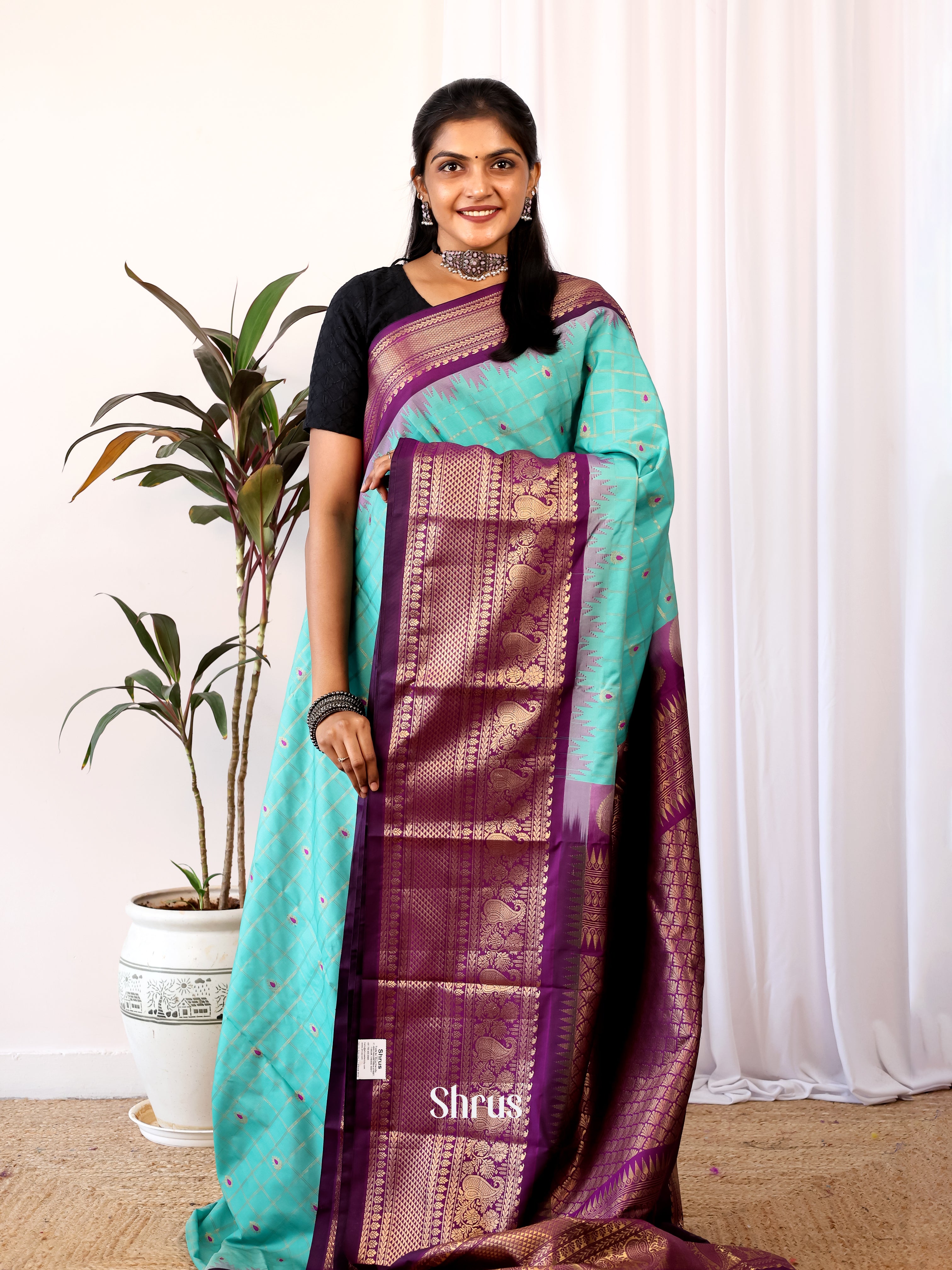 CJS02591 - Gadwal halfpure Saree - Shop on Shrus.com