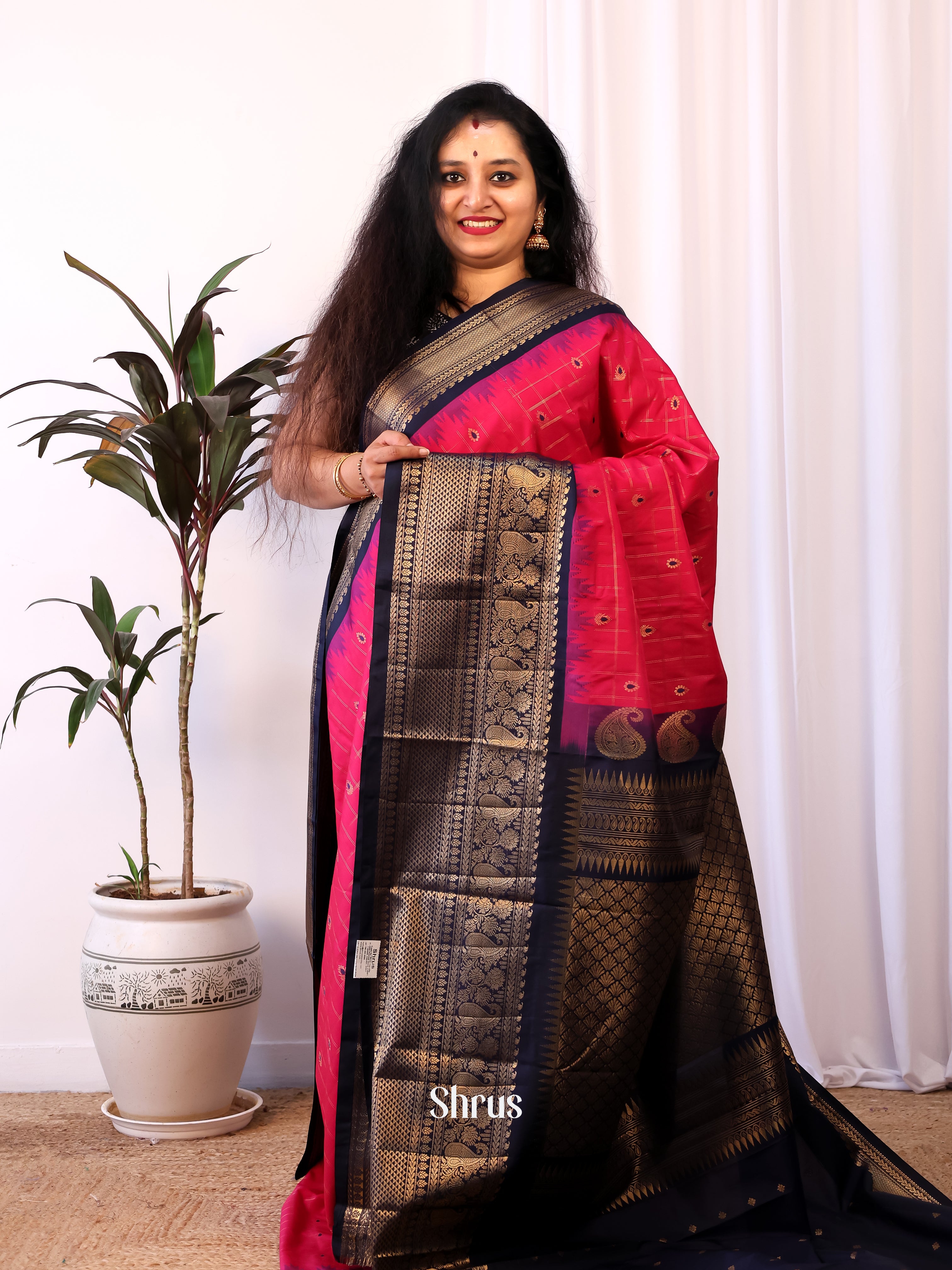 Red & Blue - Gadwal halfpure Saree - Shop on Shrus.com