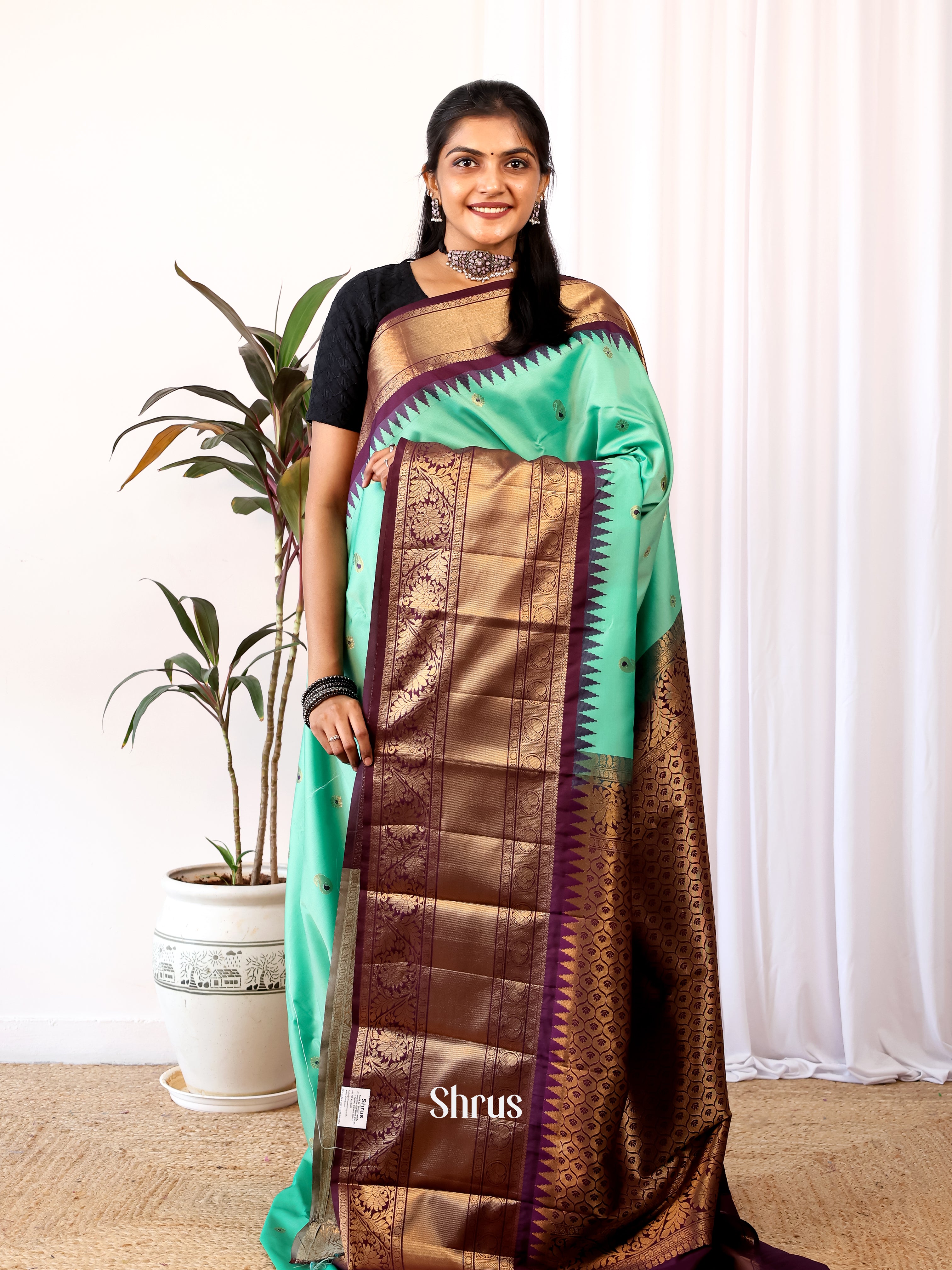 CJS02611 - Gadwal halfpure Saree - Shop on Shrus.com