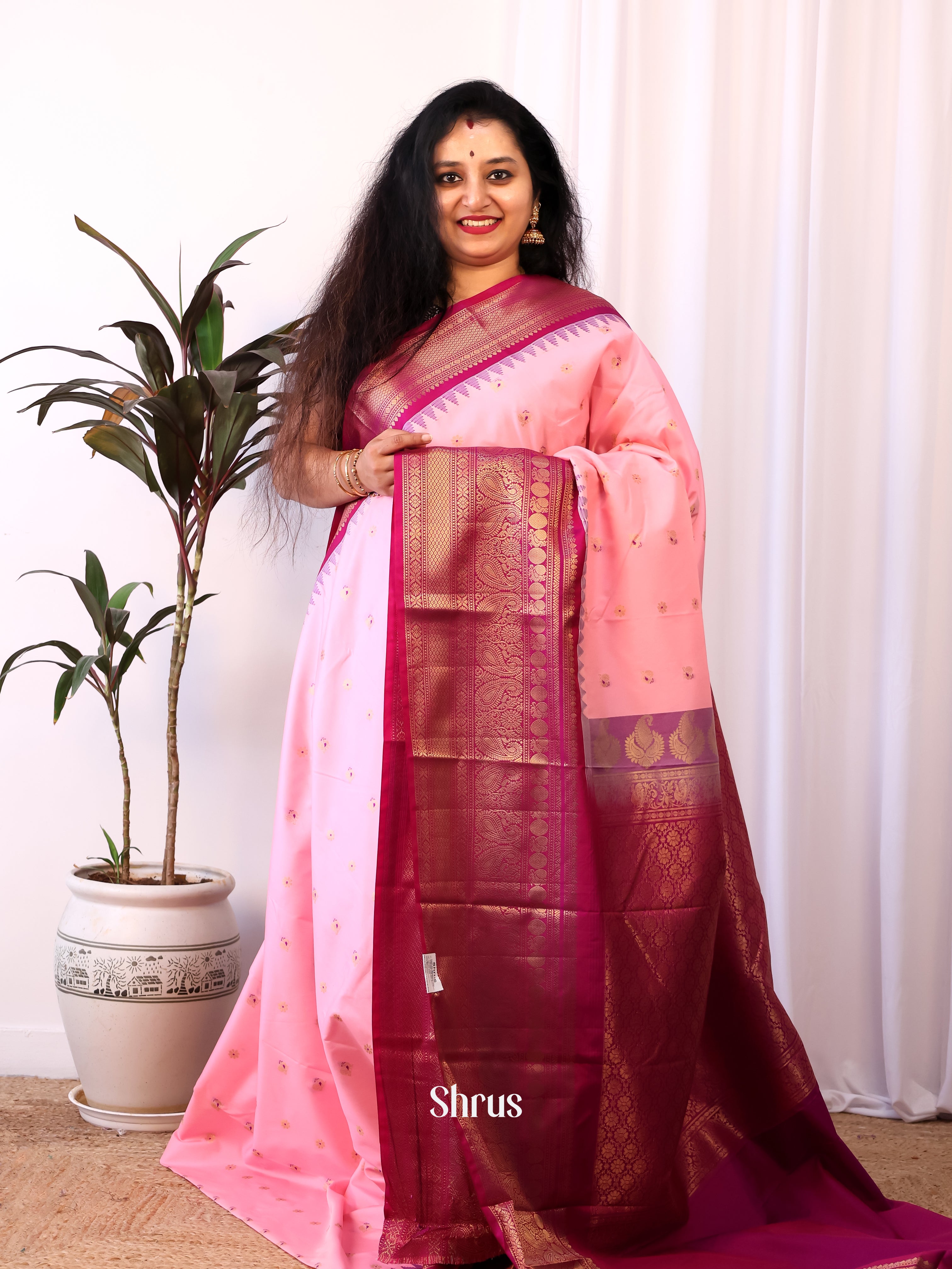 Baby Pink & Purple - Gadwal halfpure Saree - Shop on Shrus.com