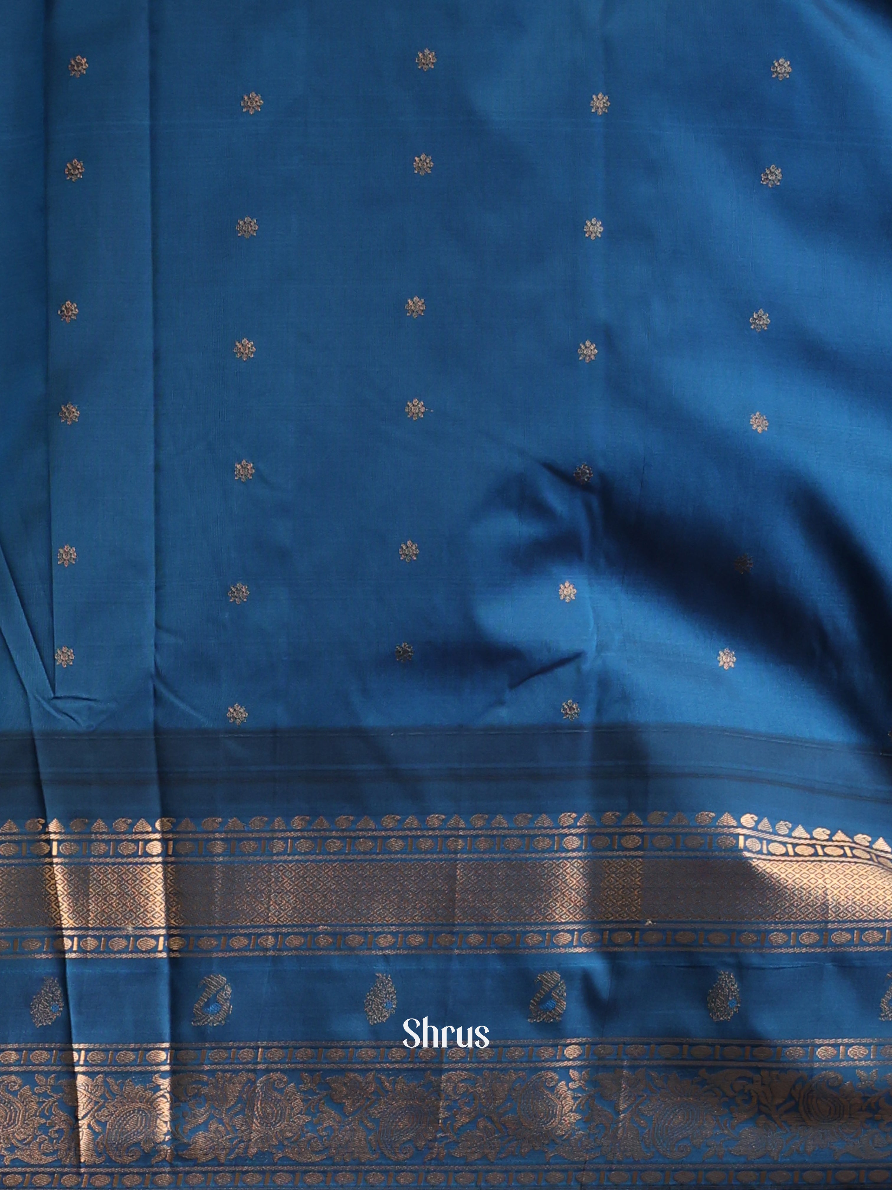 Pista Green & Blue - Gadwal halfpure Saree - Shop on Shrus.com
