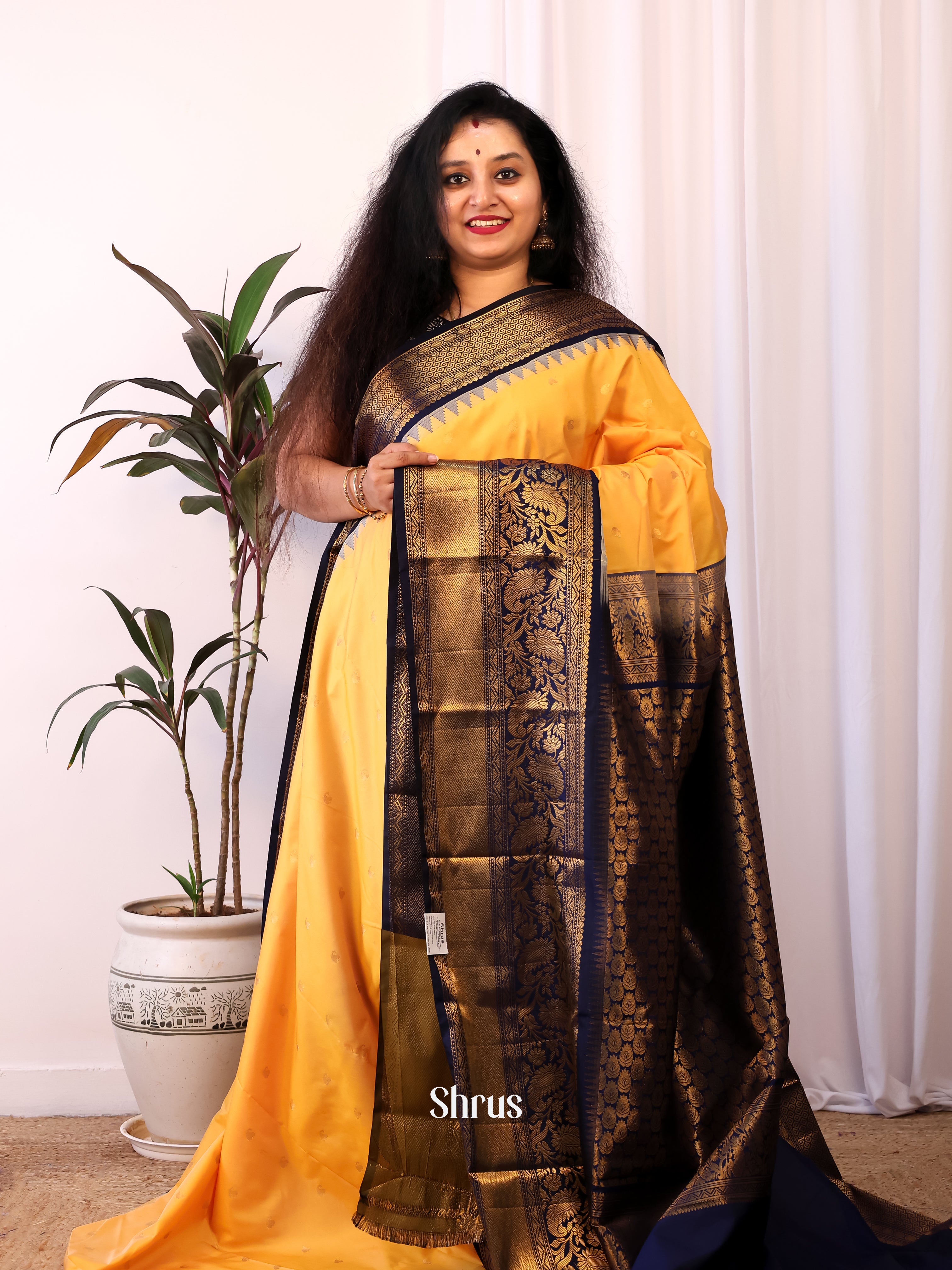 Mustard & Blue- Gadwal halfpure Saree - Shop on Shrus.com