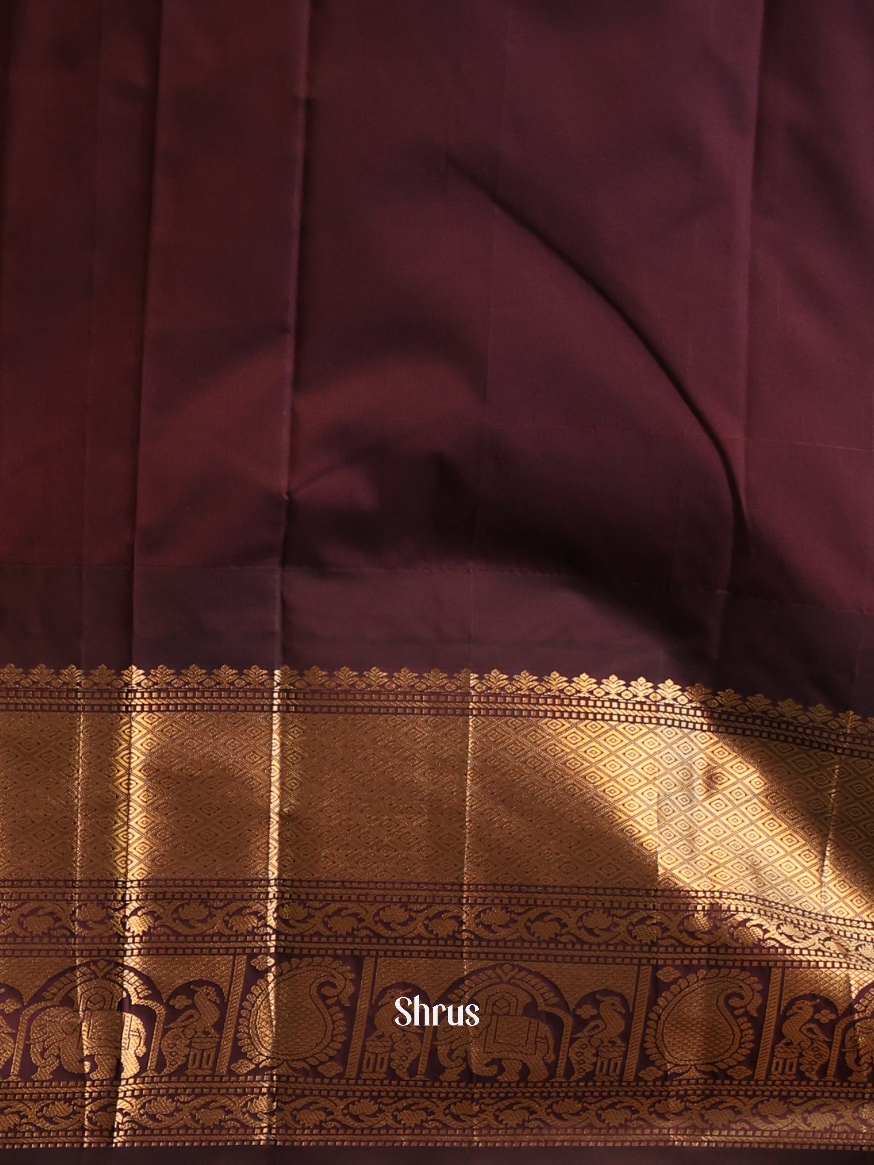 Baby pink & brown - Gadwal halfpure Saree - Shop on Shrus.com
