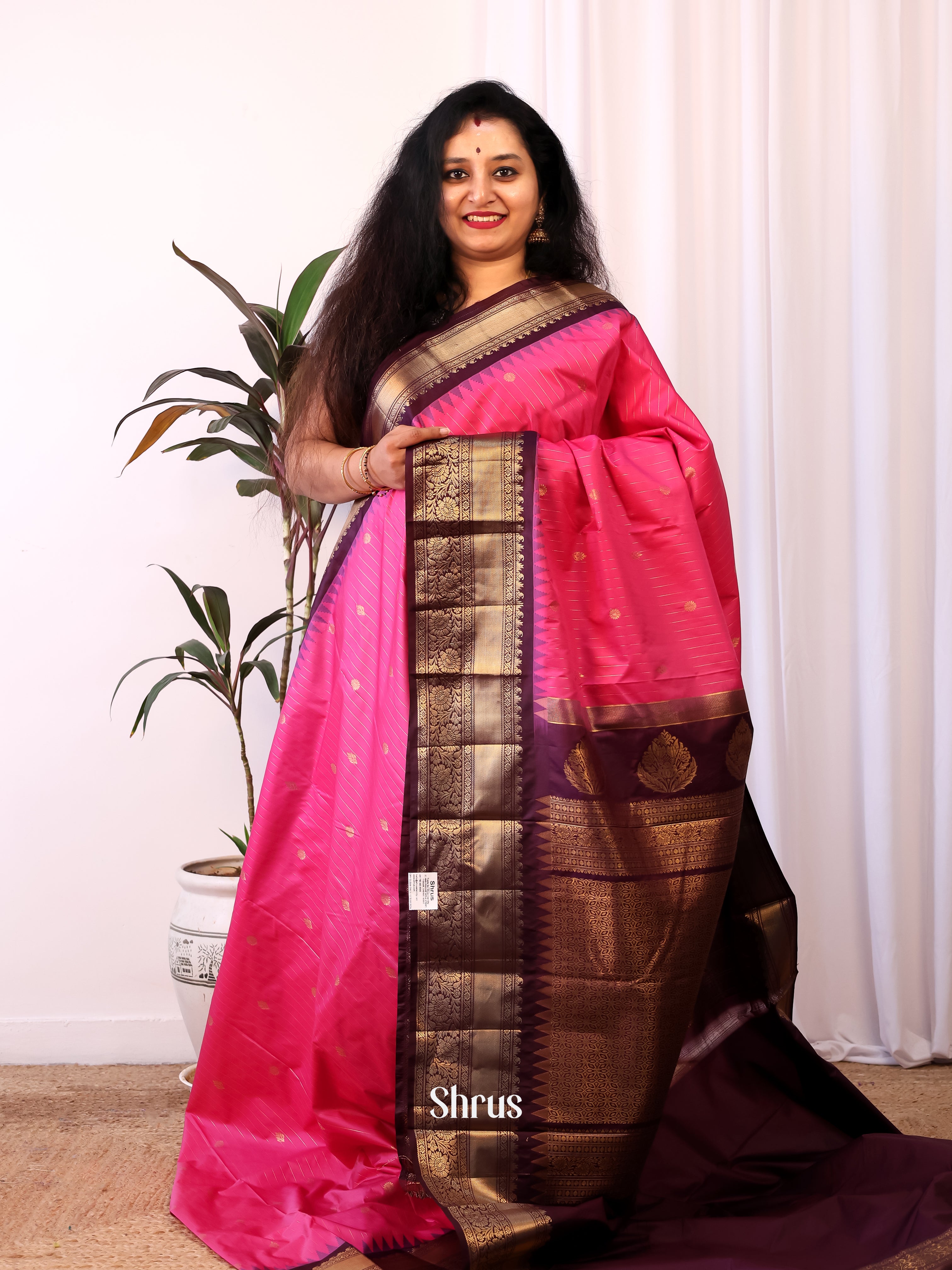 Pink & Purple - Gadwal halfpure Saree - Shop on Shrus.com
