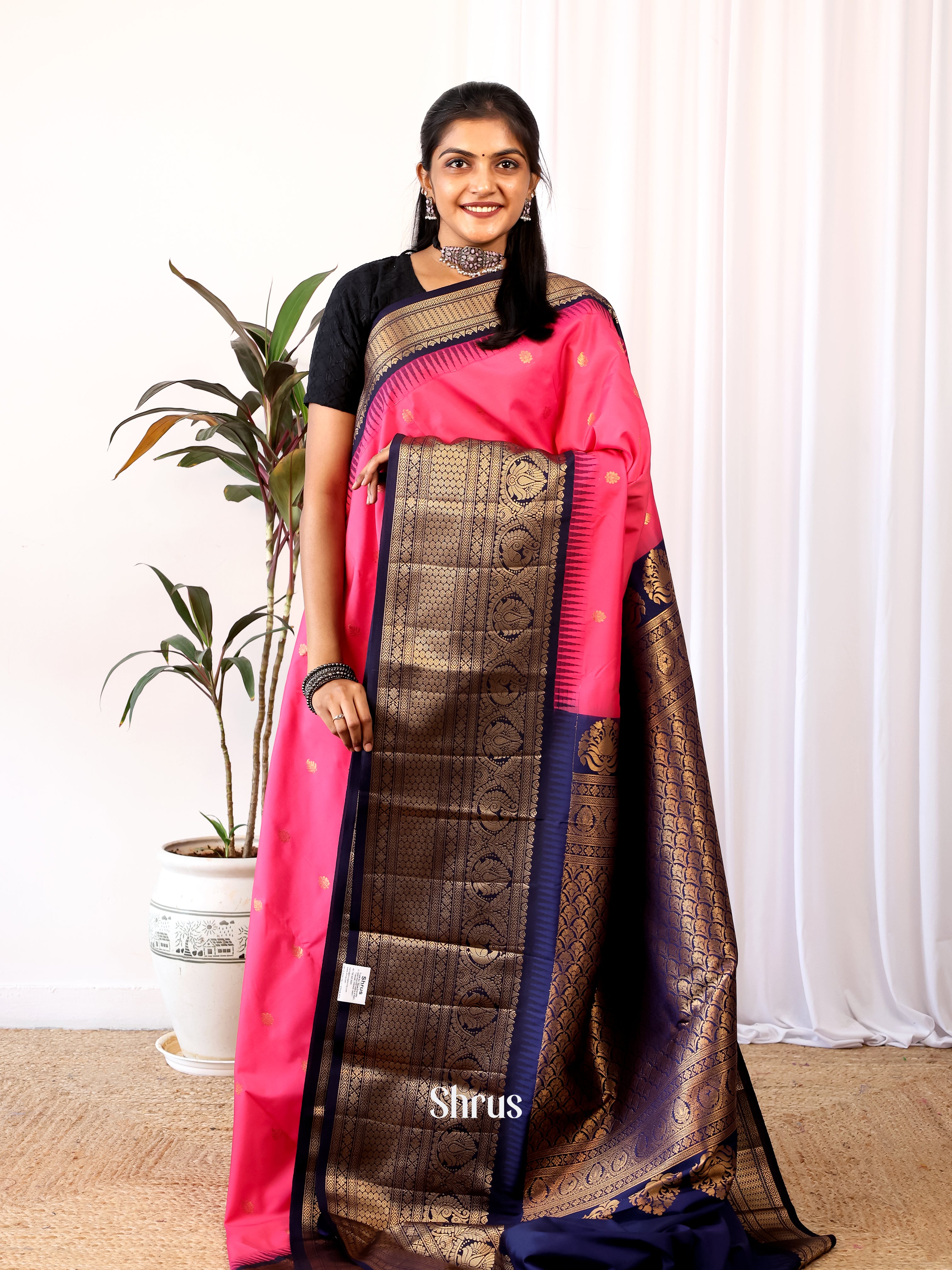 Pink & Blue - Gadwal halfpure Saree - Shop on Shrus.com