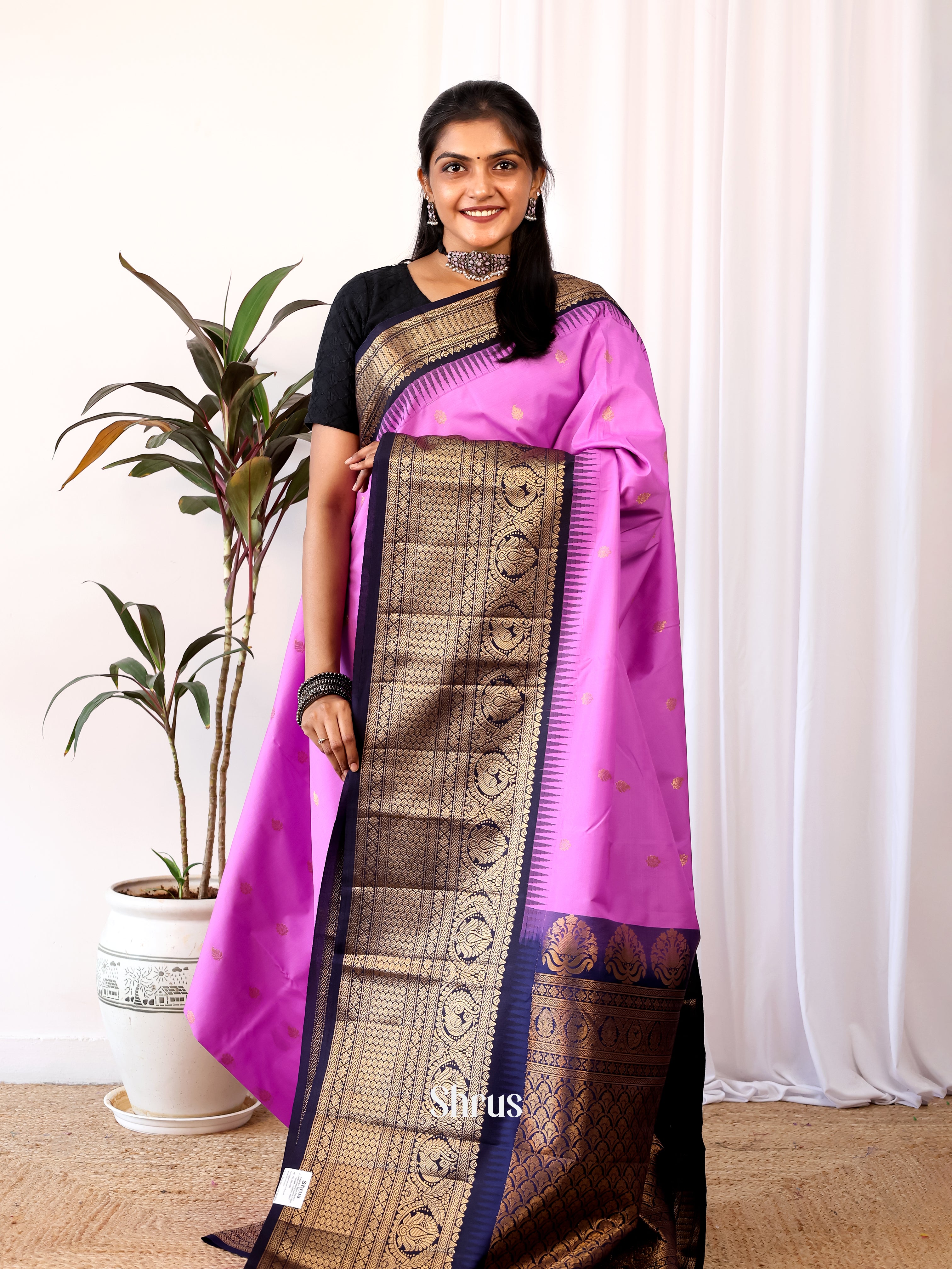 Purple & Blue - Gadwal halfpure Saree - Shop on Shrus.com