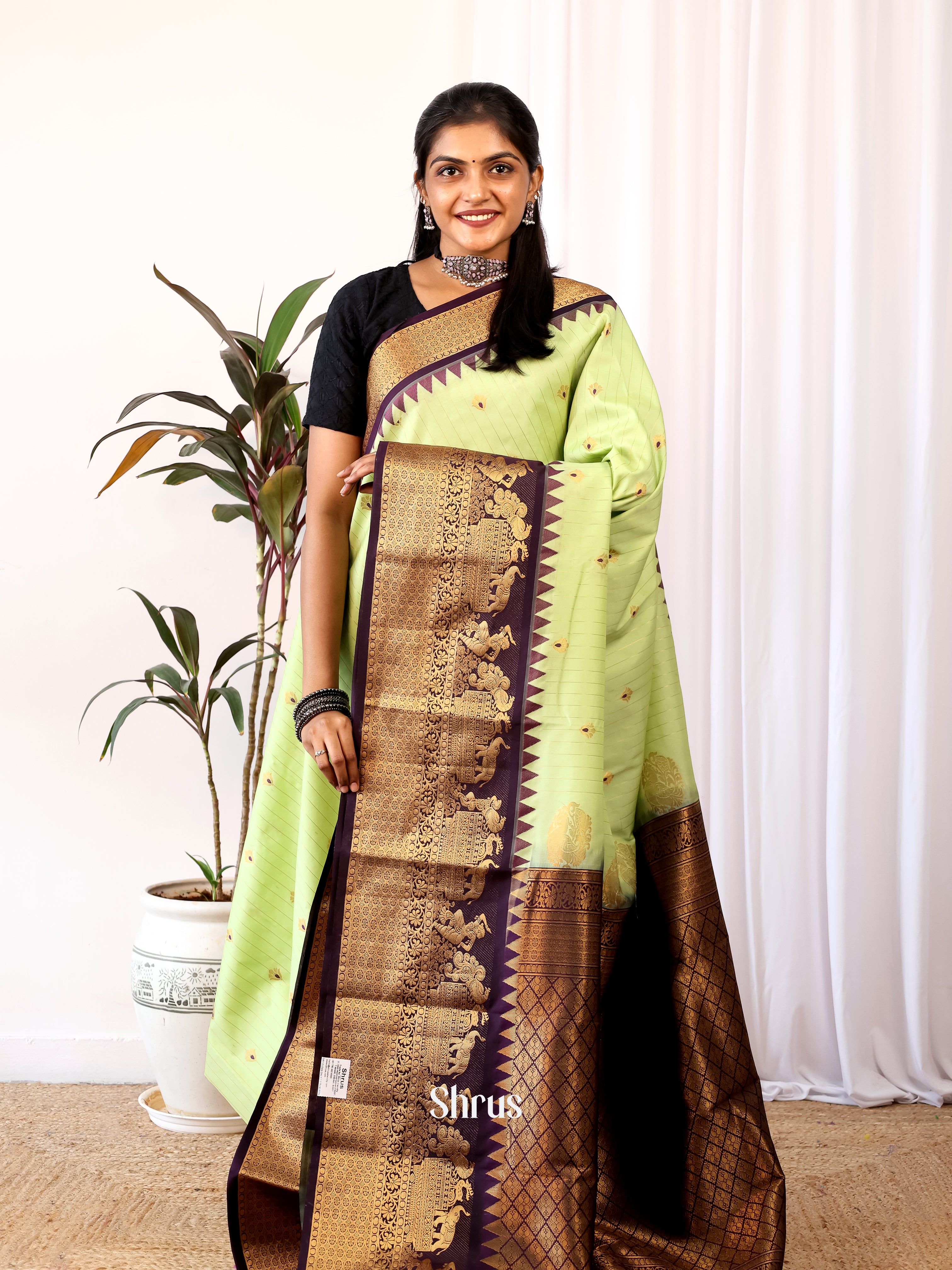 Lite Green & Purple - Gadwal halfpure Saree - Shop on Shrus.com