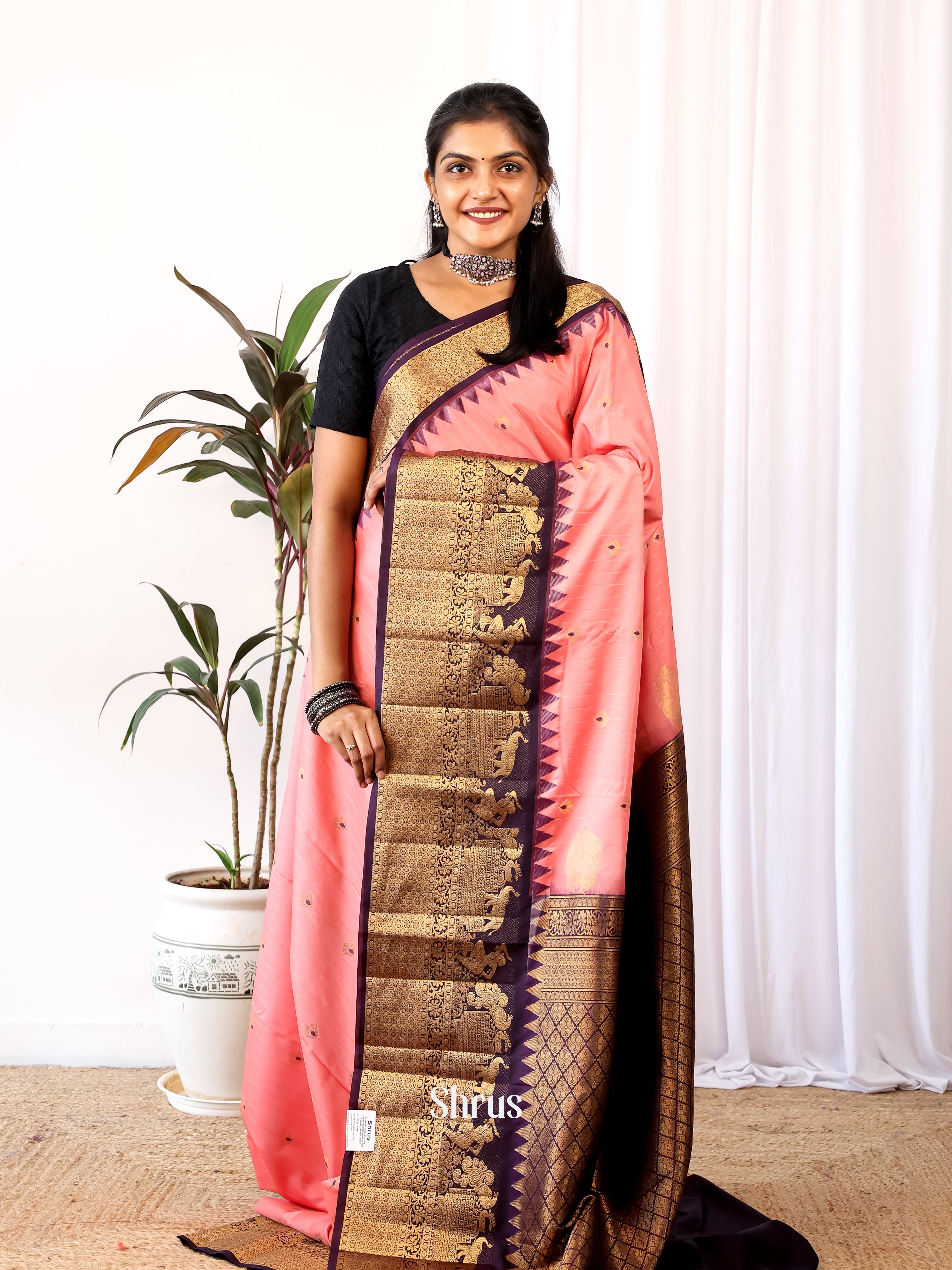 Pink & Purple - Gadwal halfpure Saree - Shop on Shrus.com