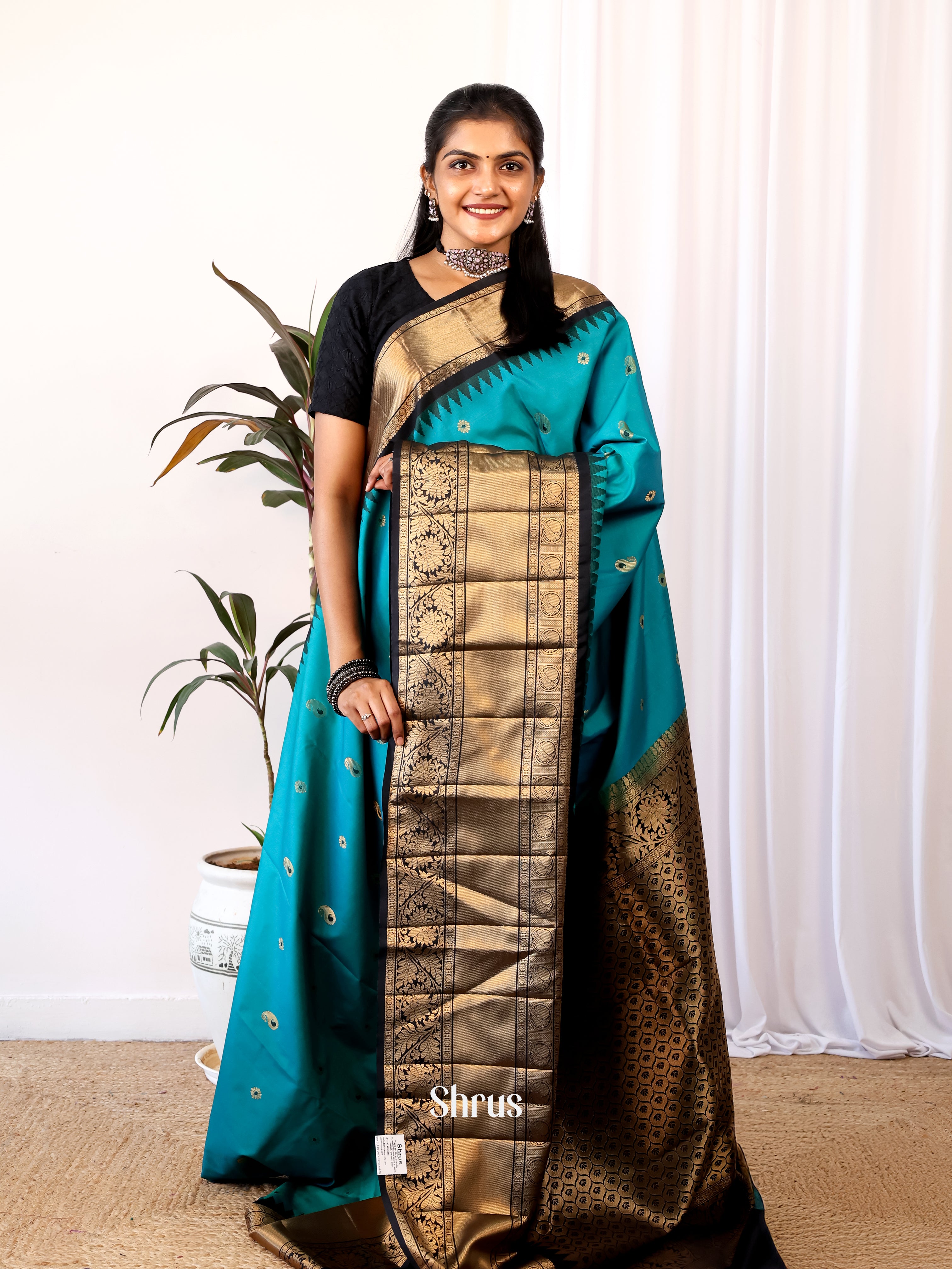 Blue - Gadwal halfpure Saree - Shop on Shrus.com