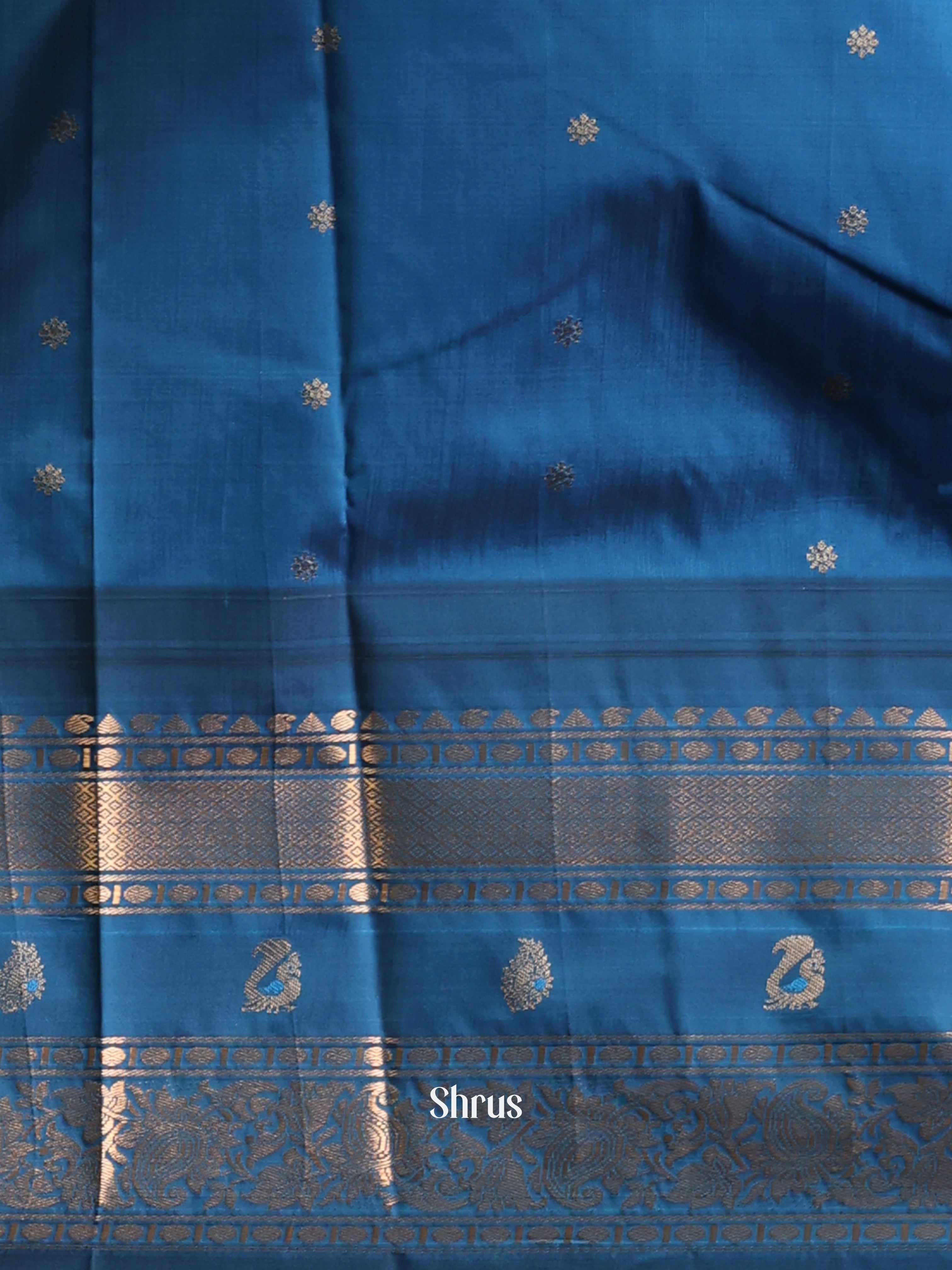 Mustard & Blue- Gadwal halfpure Saree - Shop on Shrus.com