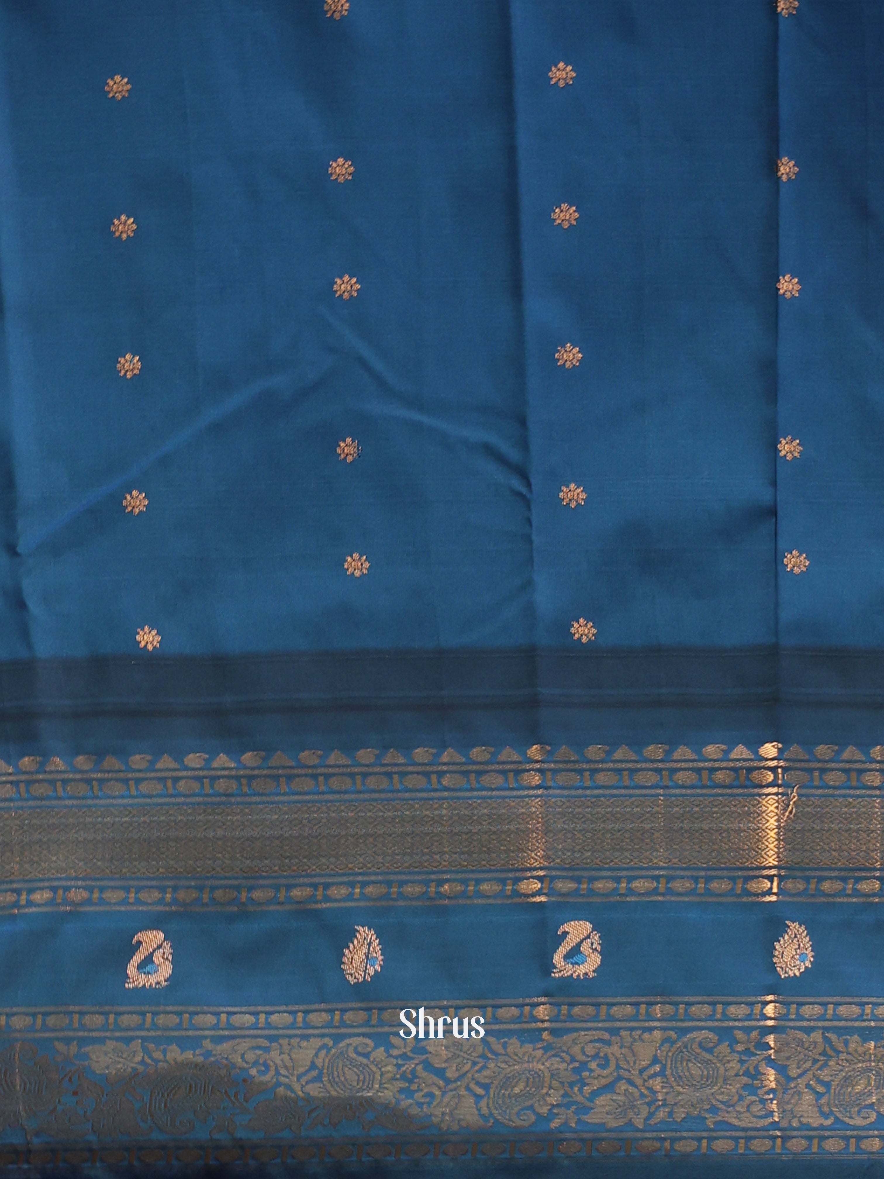 Brown & Blue- Gadwal halfpure Saree - Shop on Shrus.com