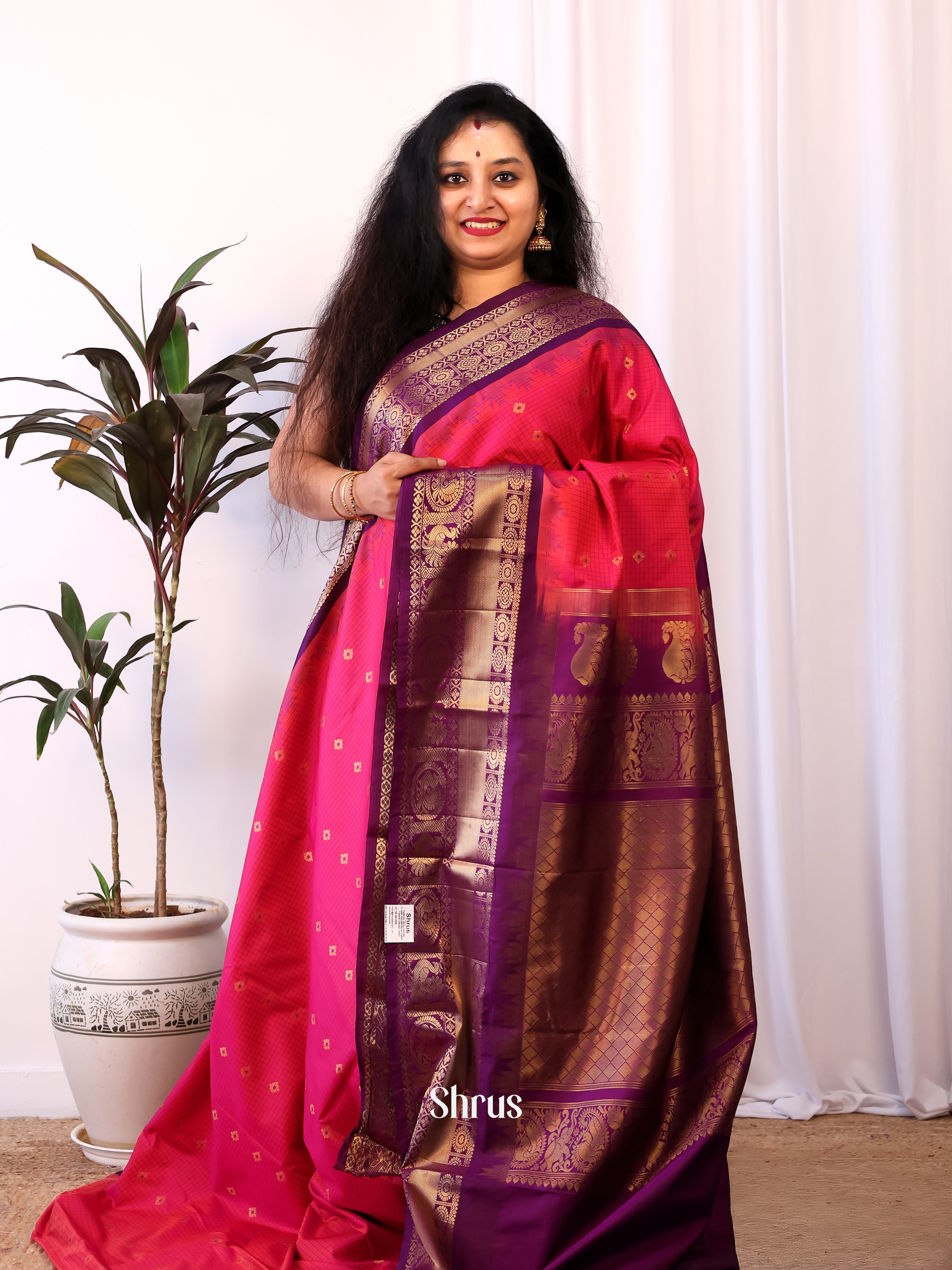 Pink & Violet - Gadwal halfpure Saree - Shop on Shrus.com