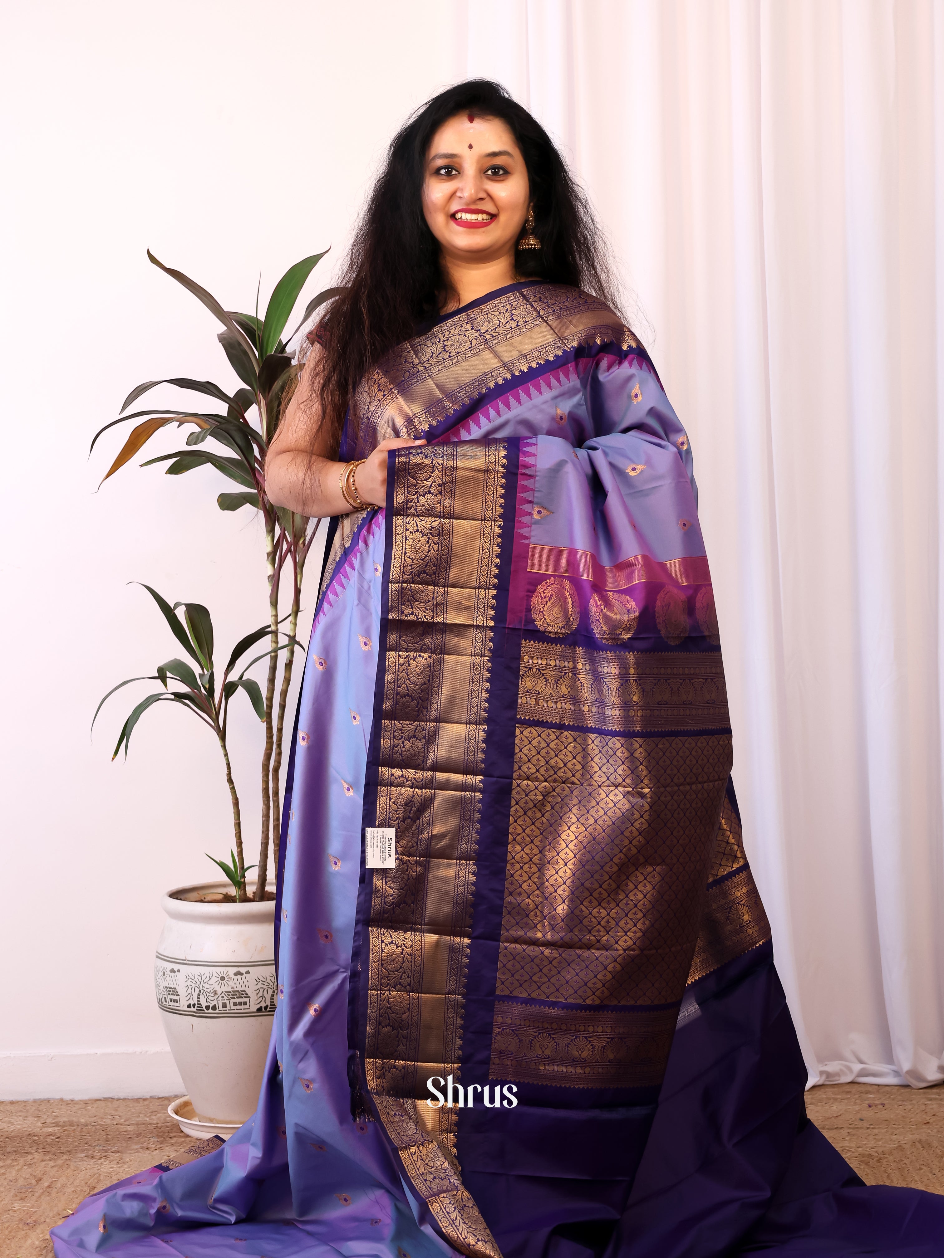 Purple & Blue - Gadwal halfpure Saree - Shop on Shrus.com