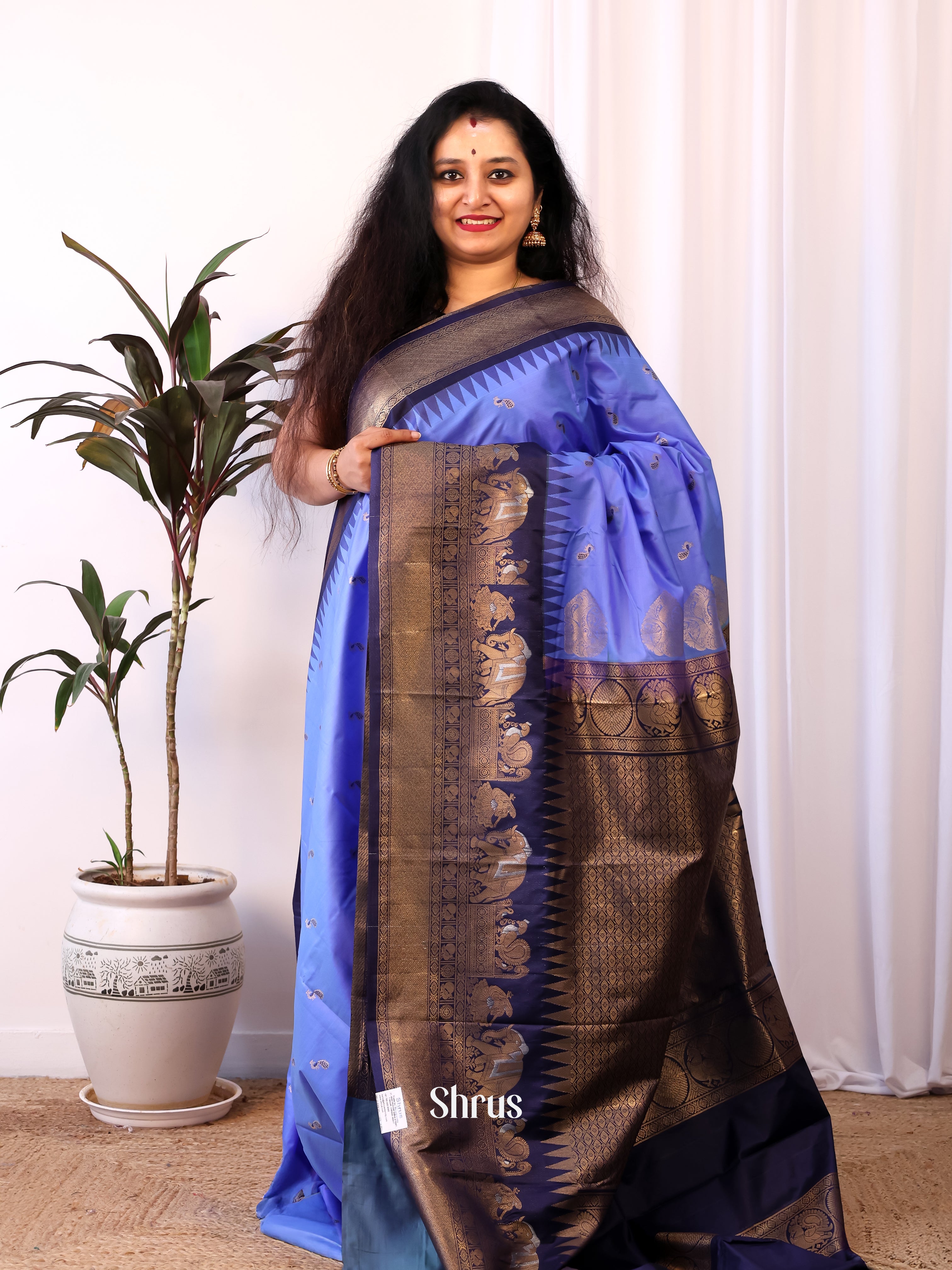 Purple & Blue- Gadwal halfpure Saree - Shop on Shrus.com