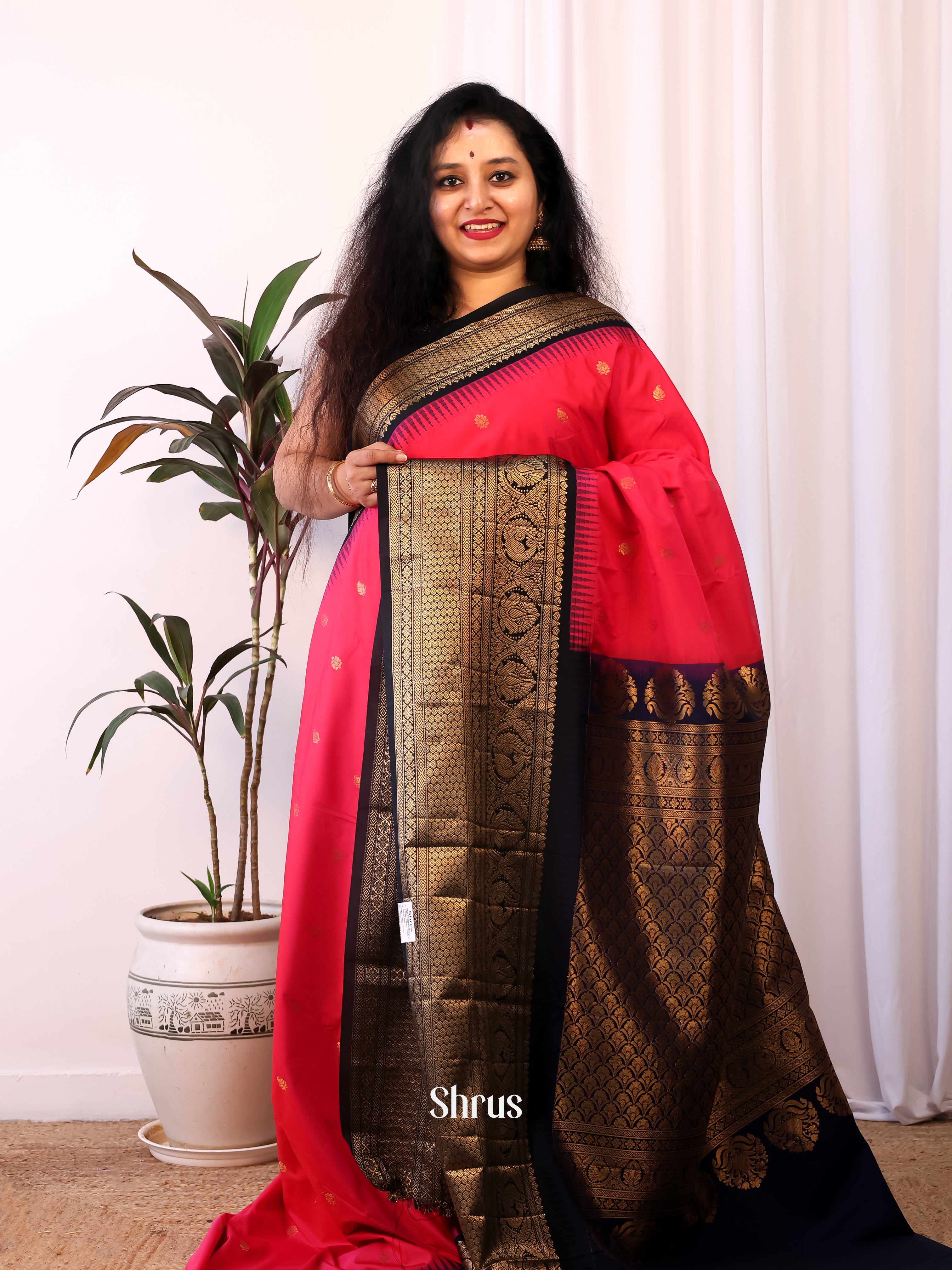 Deep Pink & Blue- Gadwal halfpure Saree - Shop on Shrus.com