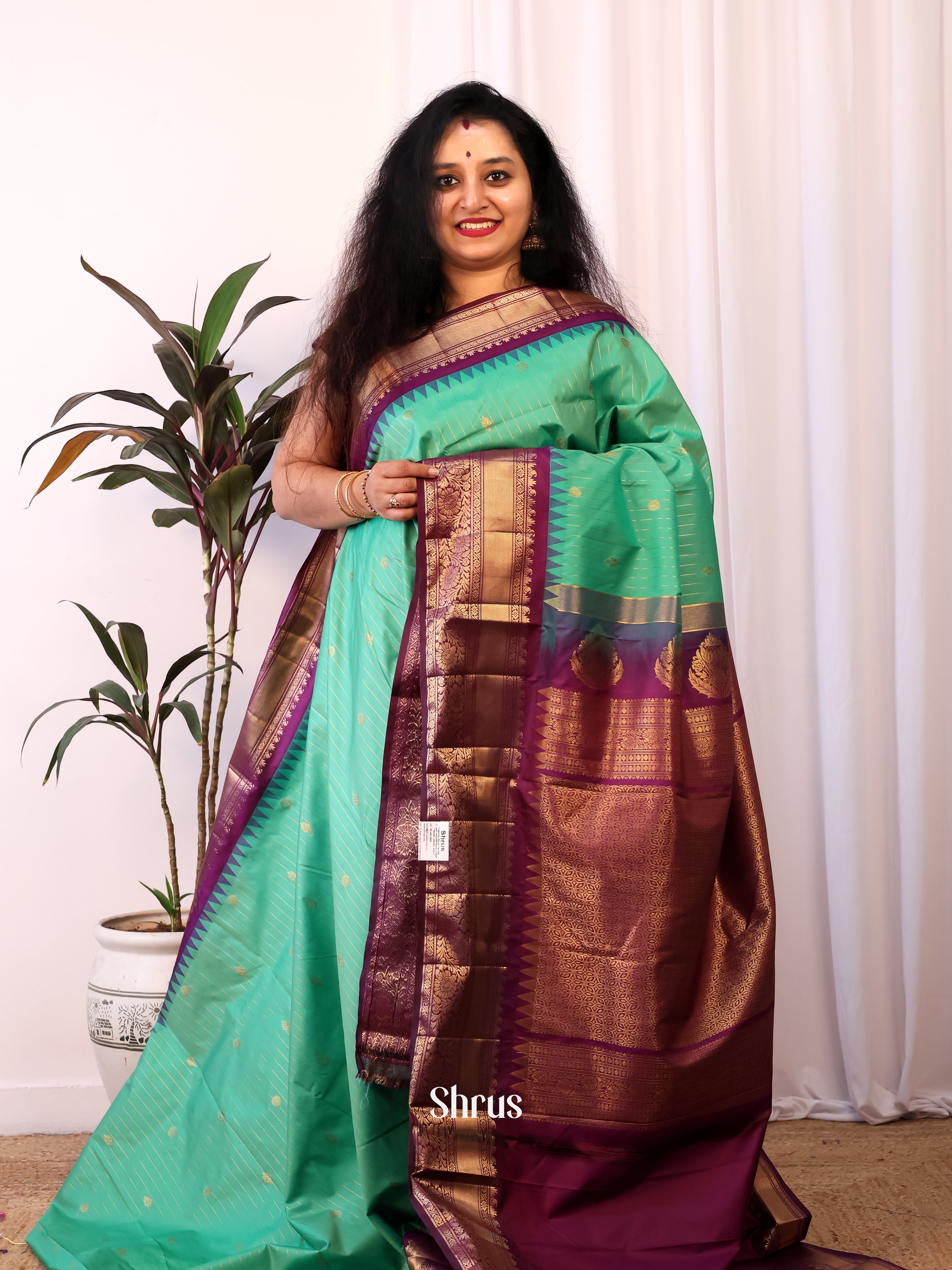 Green & Purple - Gadwal halfpure Saree - Shop on Shrus.com