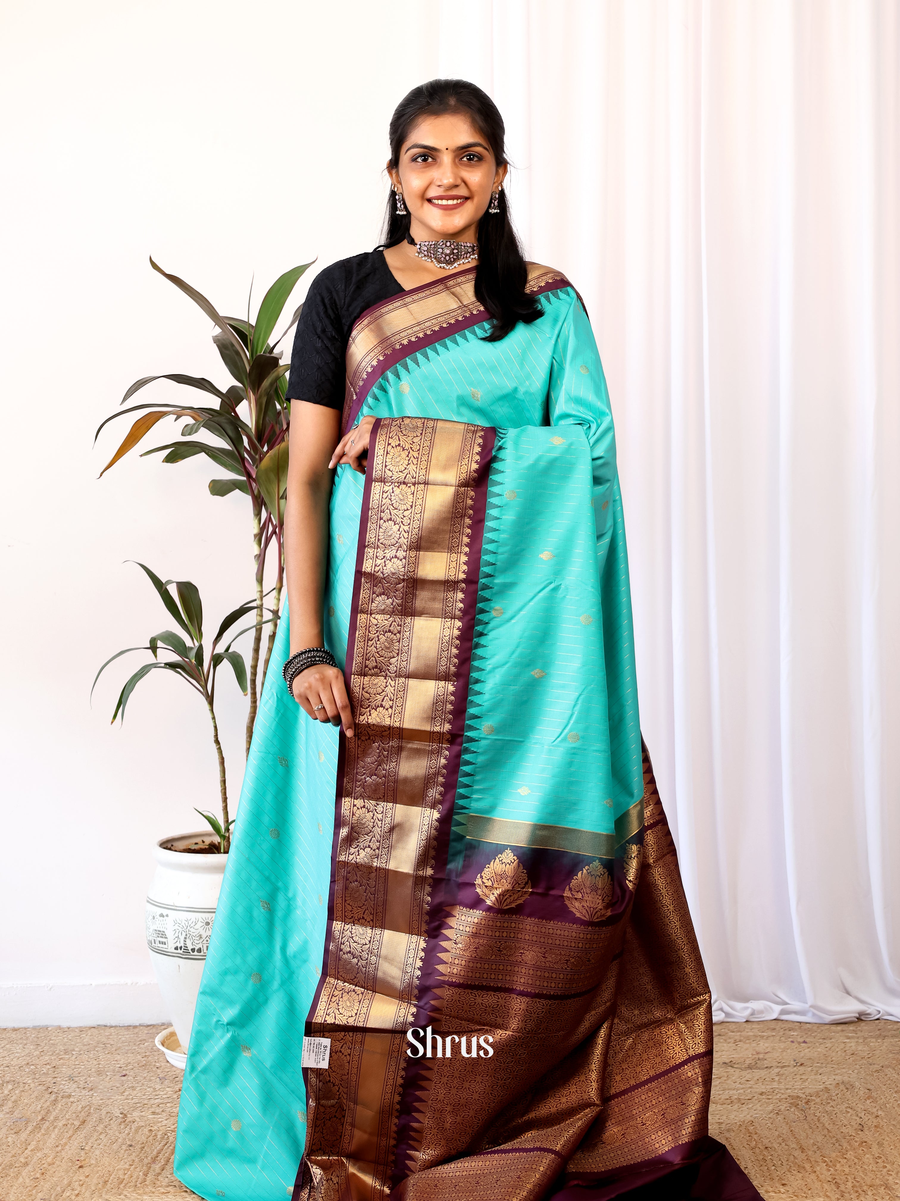 Blue - Gadwal halfpure Saree - Shop on Shrus.com