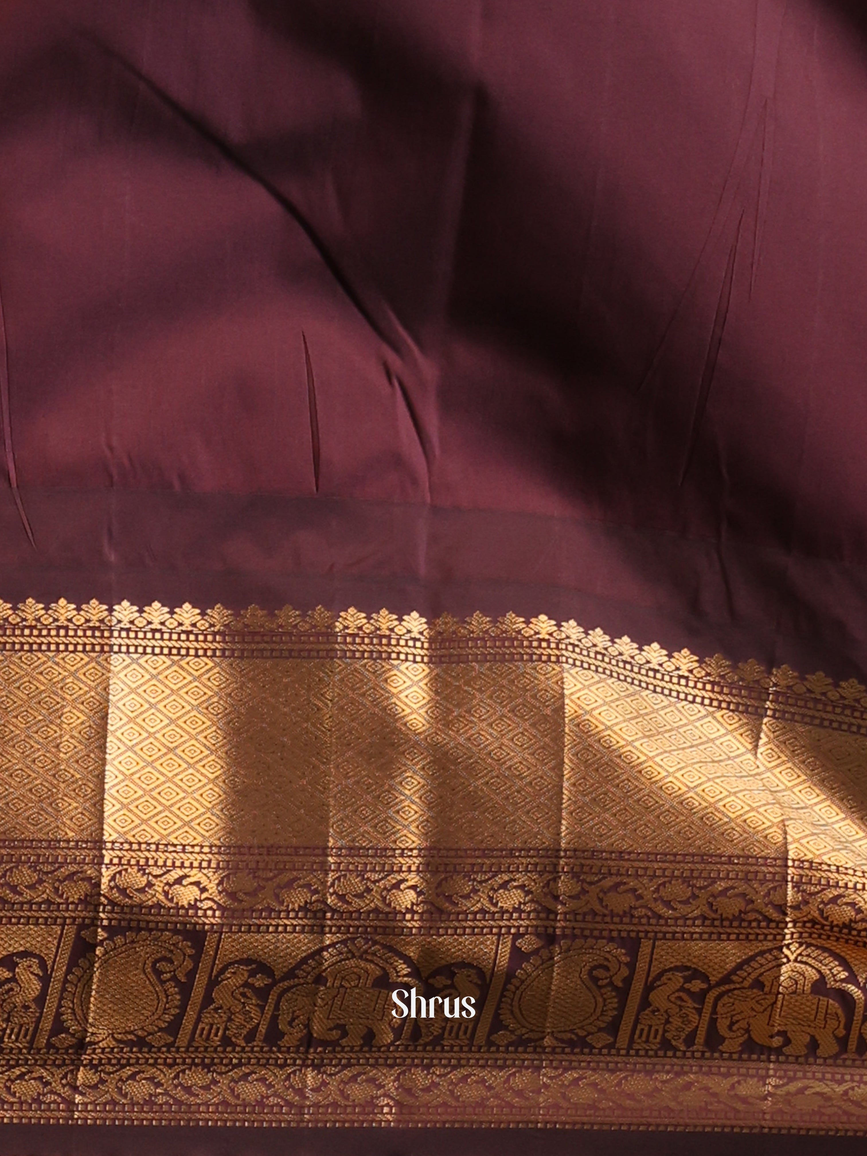 Pale Yellow & Brown- Gadwal halfpure Saree - Shop on Shrus.com