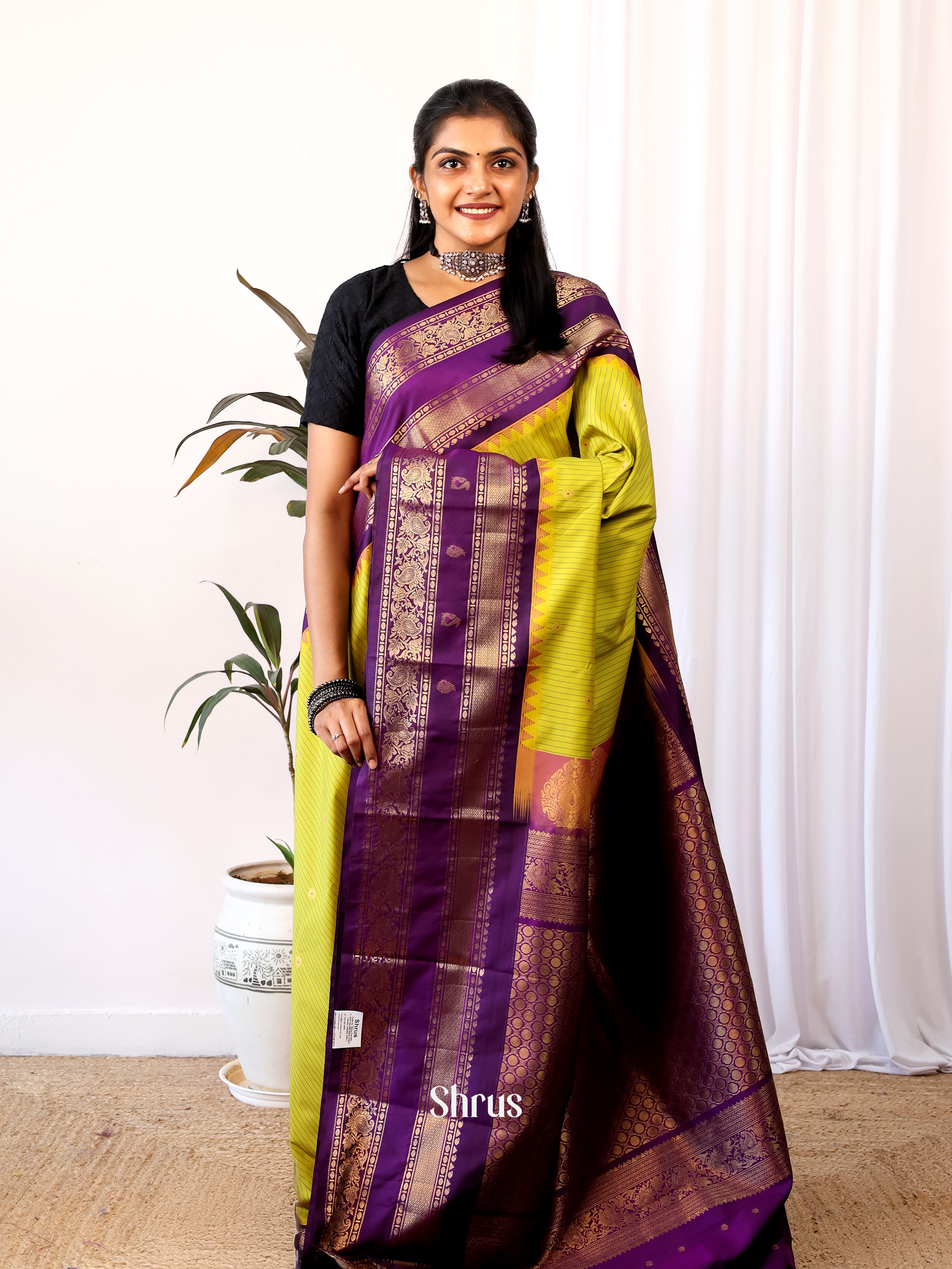 Green & Purple - Gadwal halfpure Saree - Shop on Shrus.com
