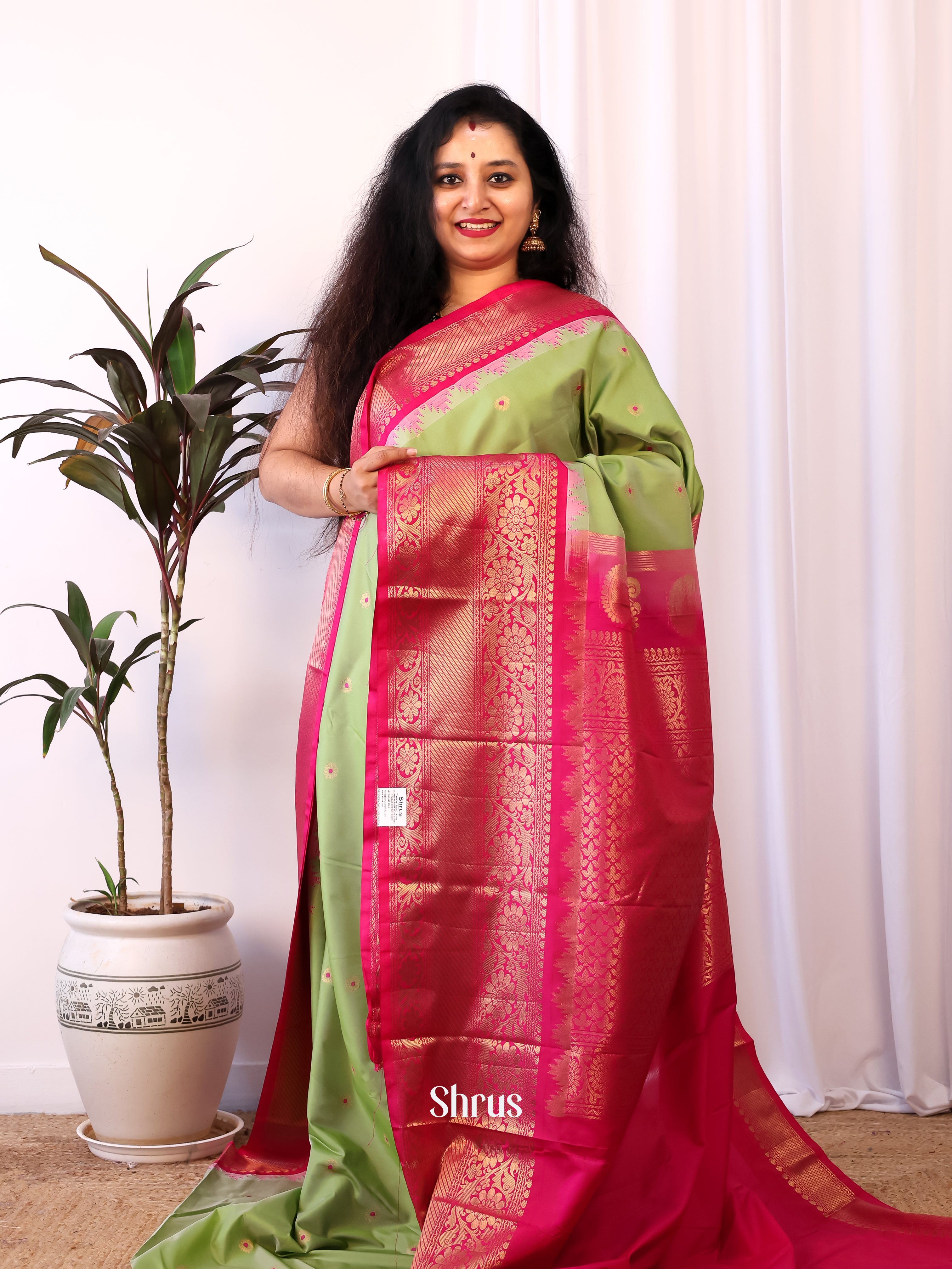Green & Pink - Gadwal halfpure Saree - Shop on Shrus.com