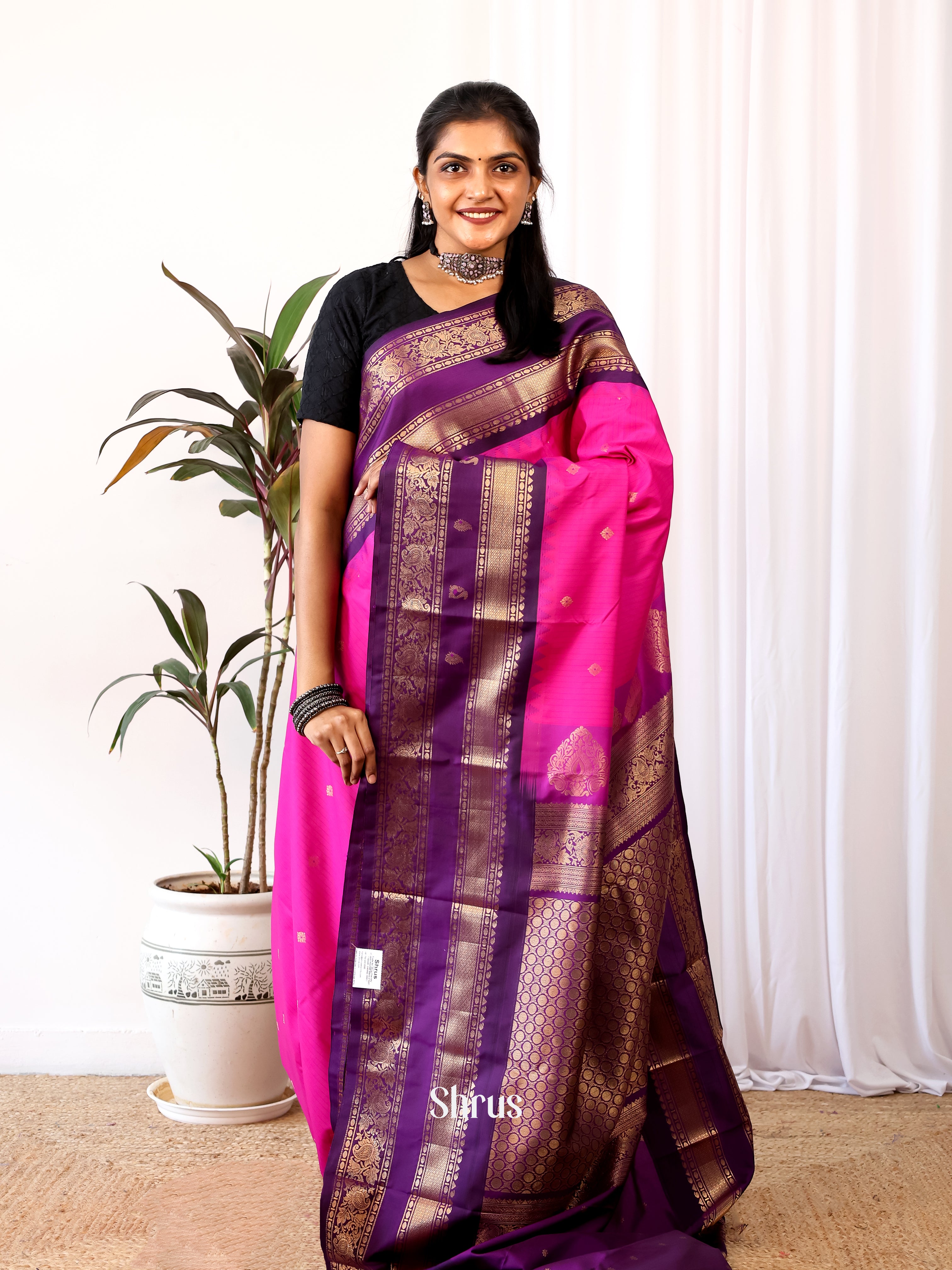 Pink & Purple - Gadwal halfpure Saree - Shop on Shrus.com