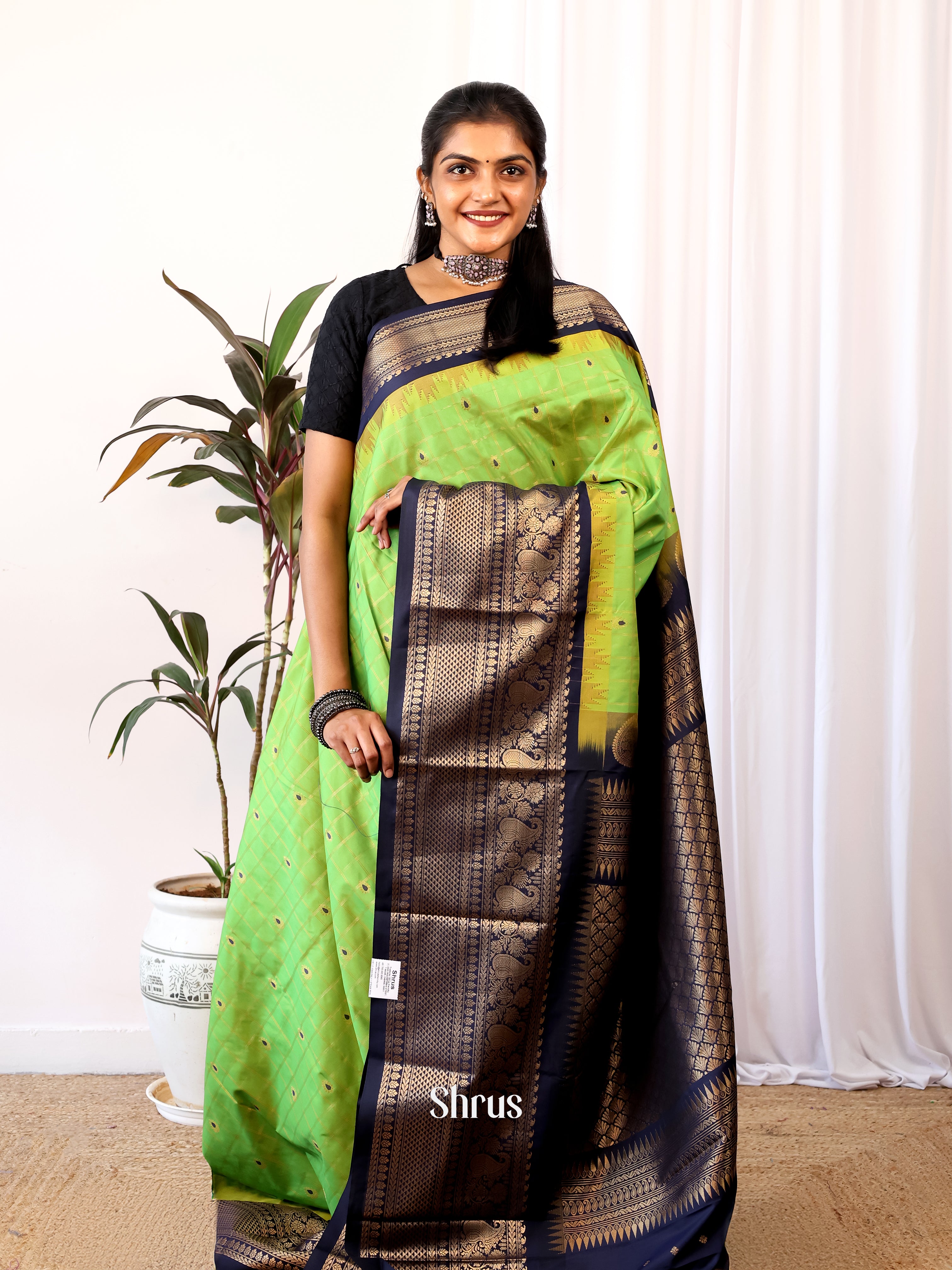 Green & Blue - Gadwal halfpure Saree - Shop on Shrus.com