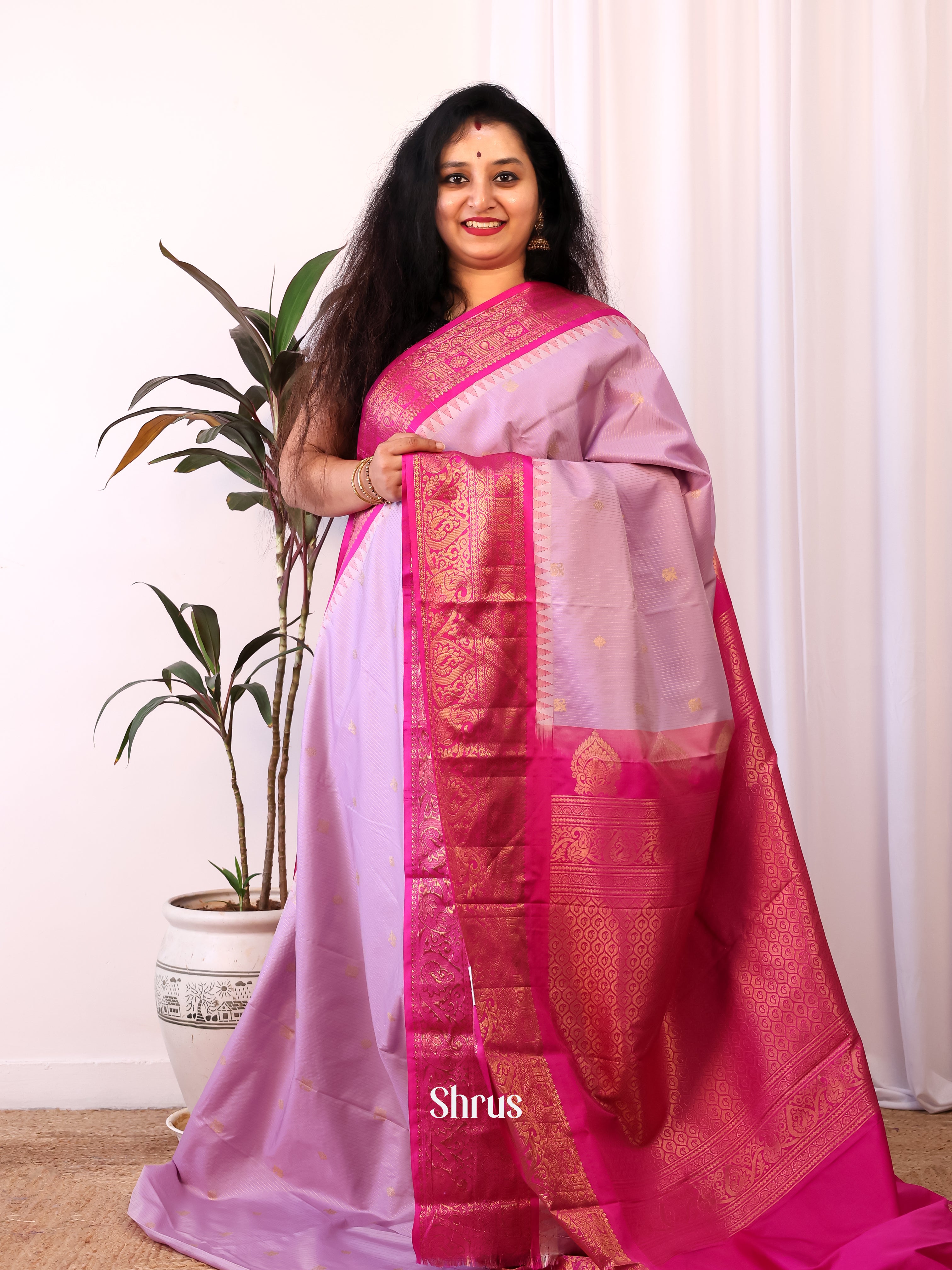 Purple & Pink - Gadwal halfpure Saree - Shop on Shrus.com