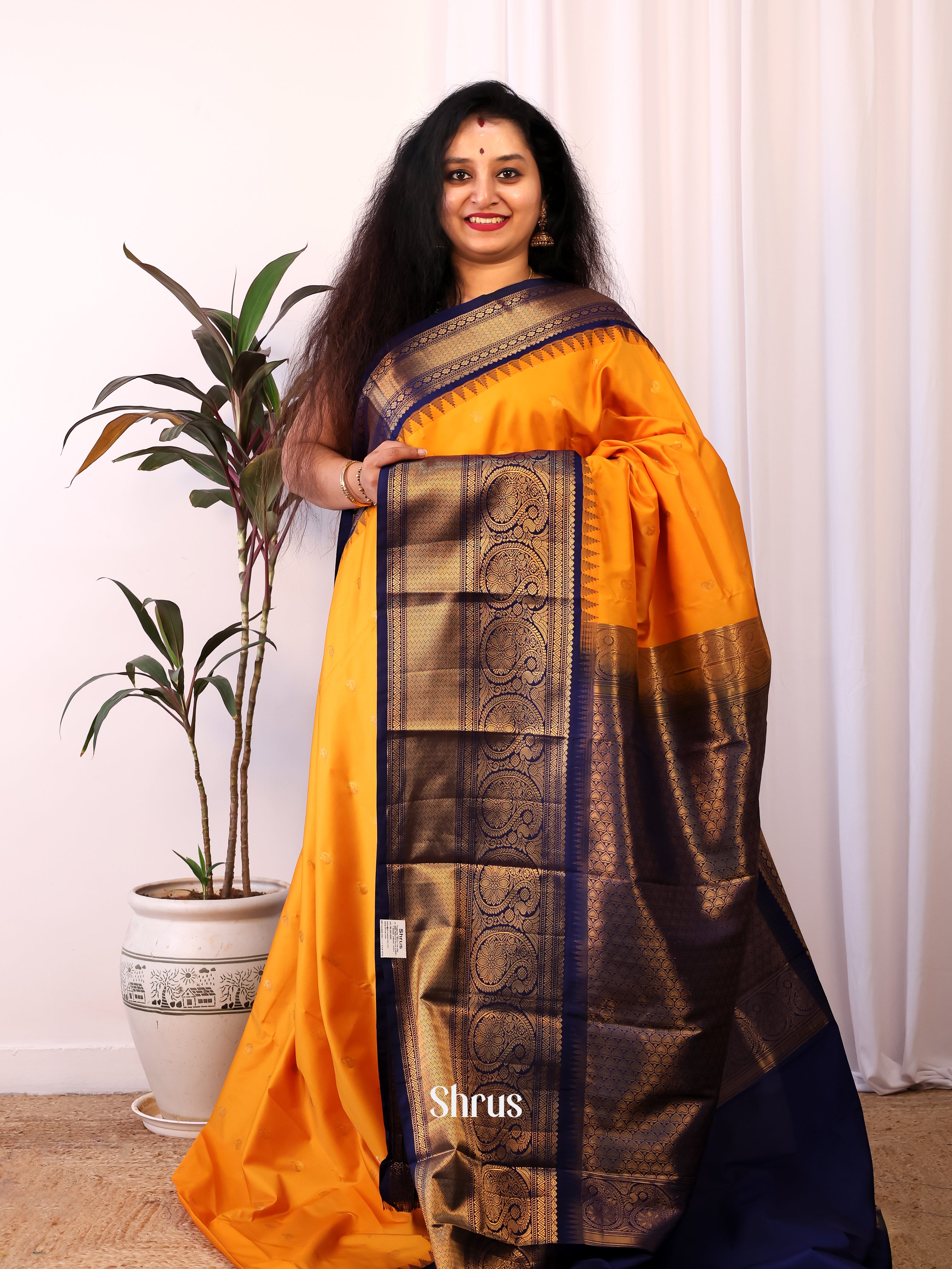 Mustard & Blue - Gadwal halfpure Saree - Shop on Shrus.com