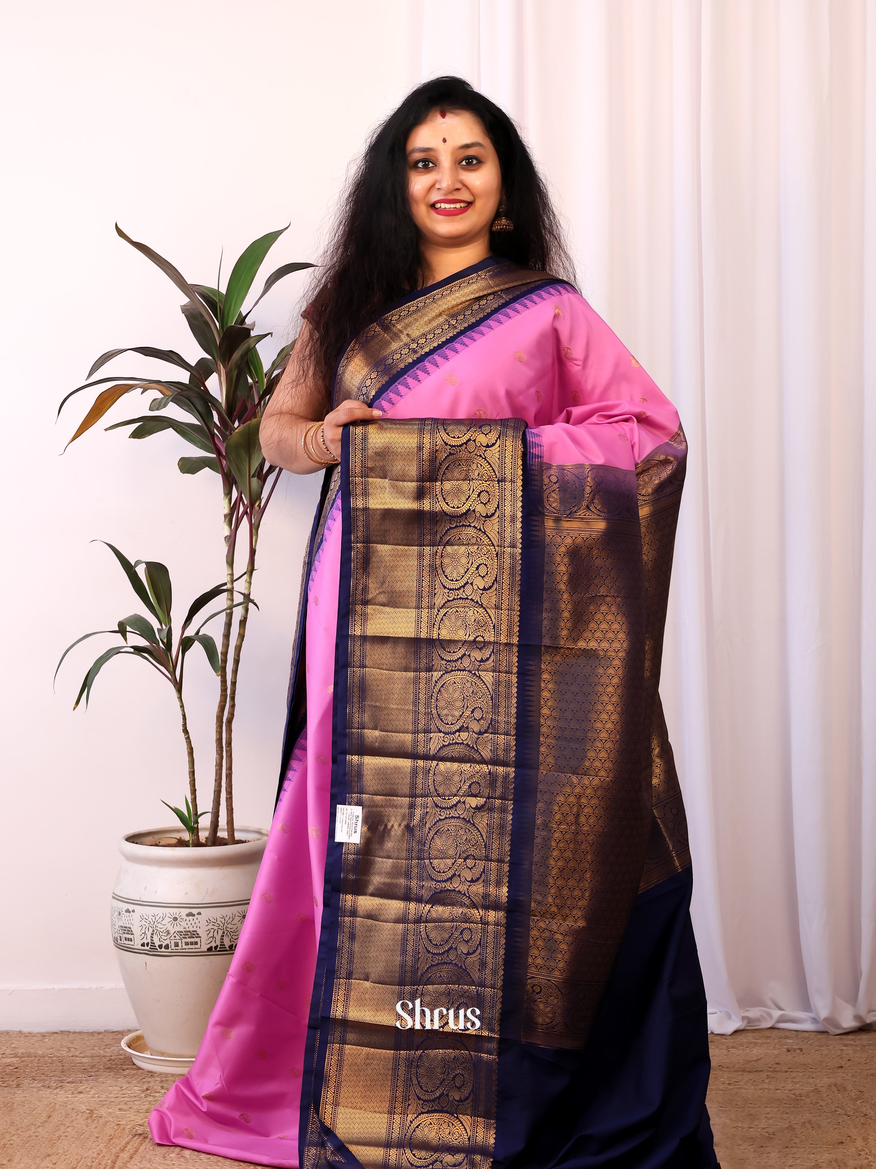 Purple & Blue- Gadwal halfpure Saree - Shop on Shrus.com